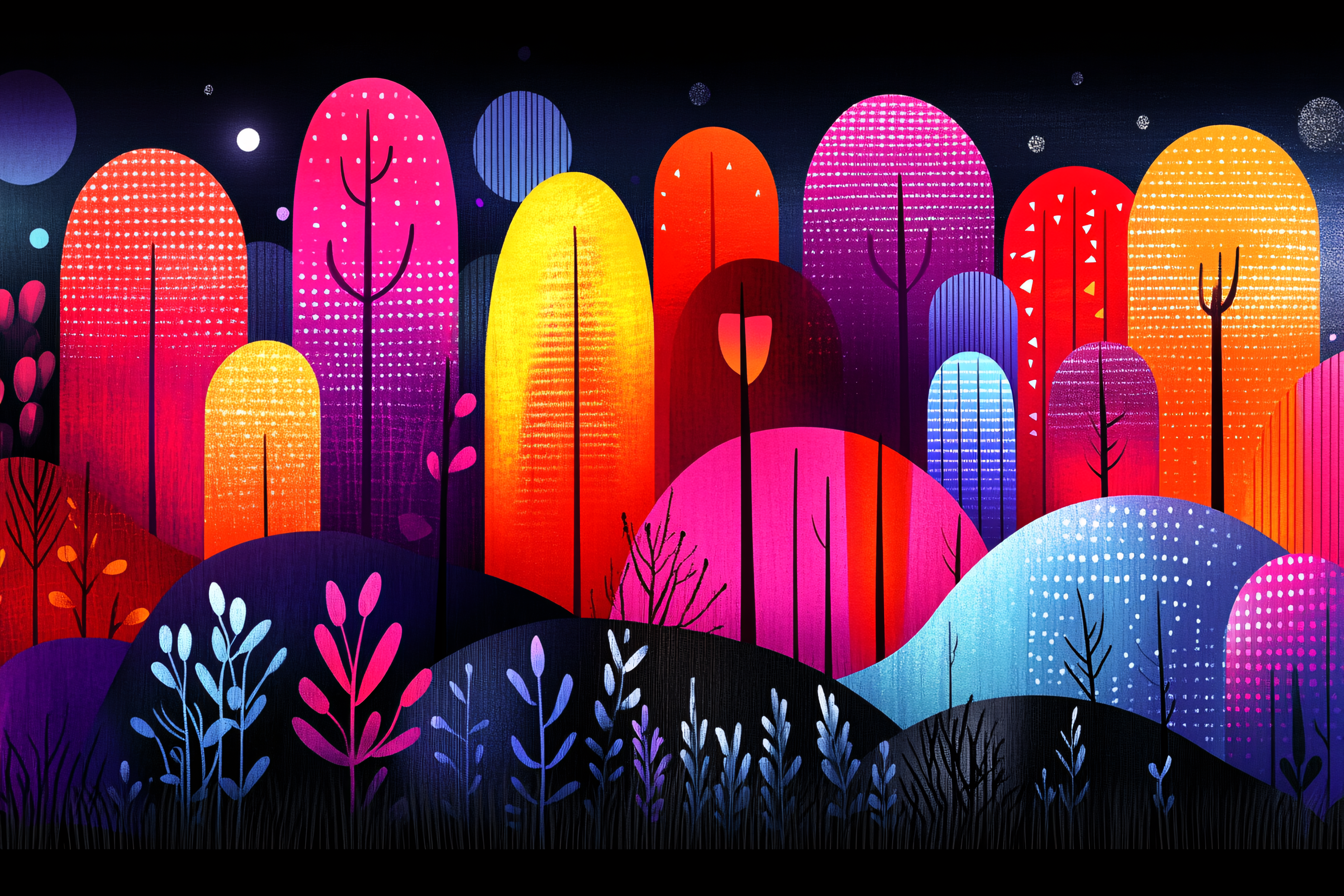 Colorful Abstract Forest at Night