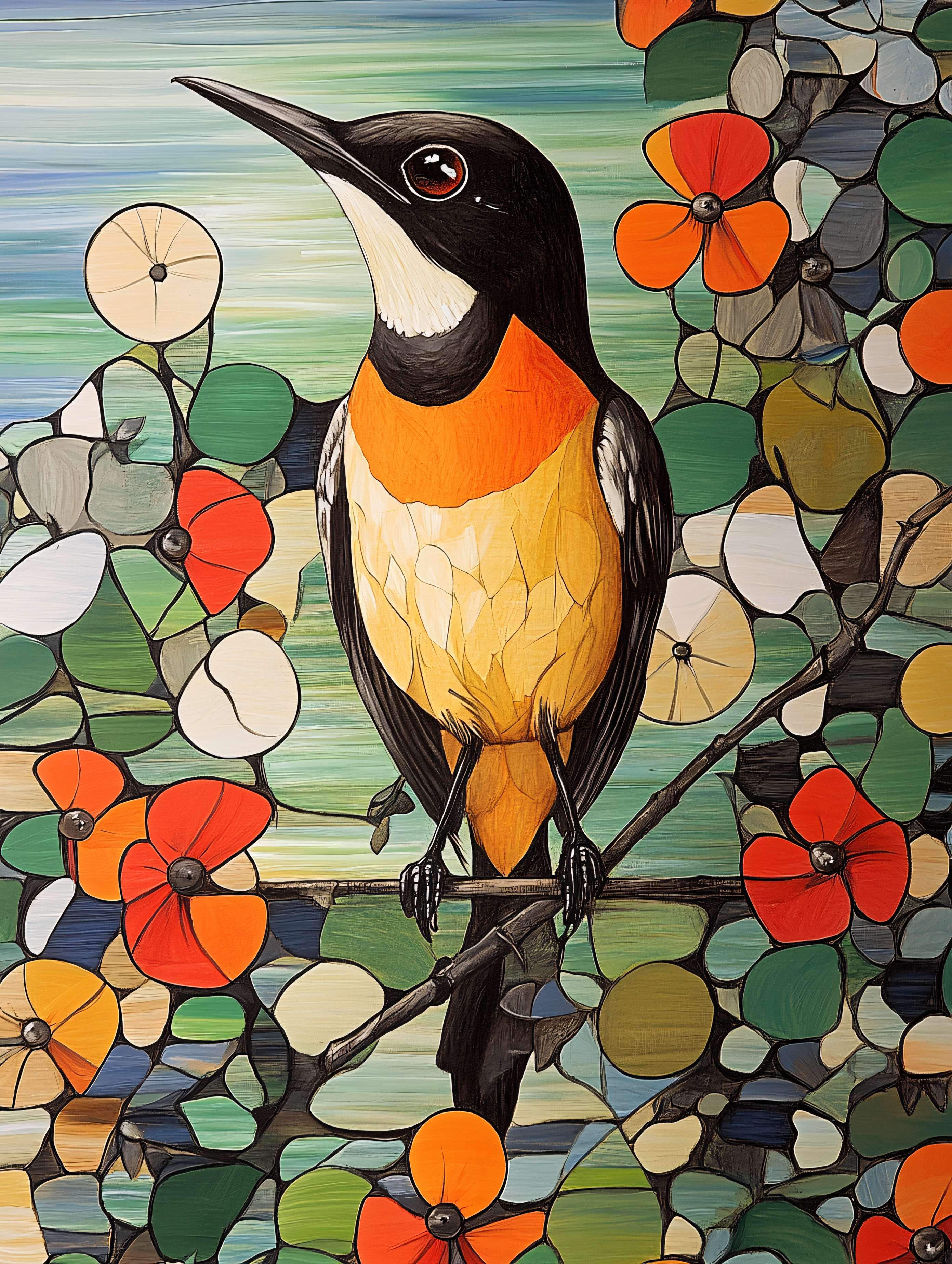 Colorful Bird with Floral Background