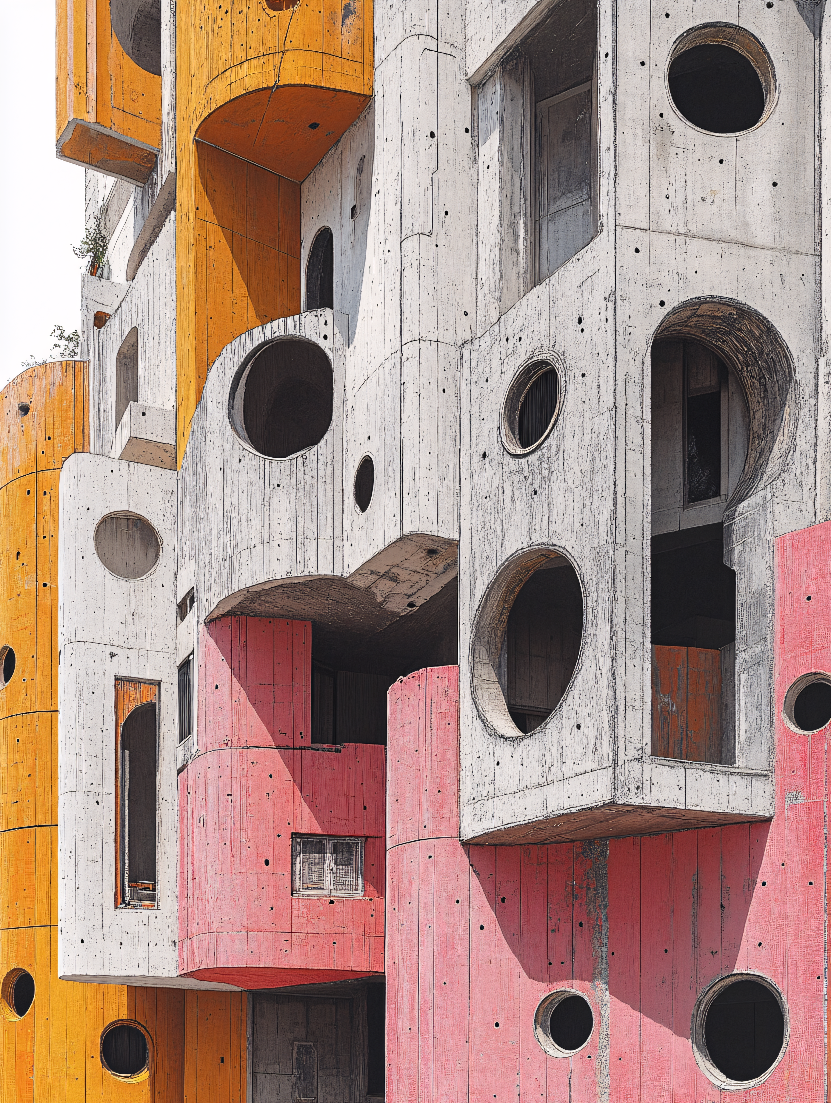 Colorful Brutalist Architecture Facade