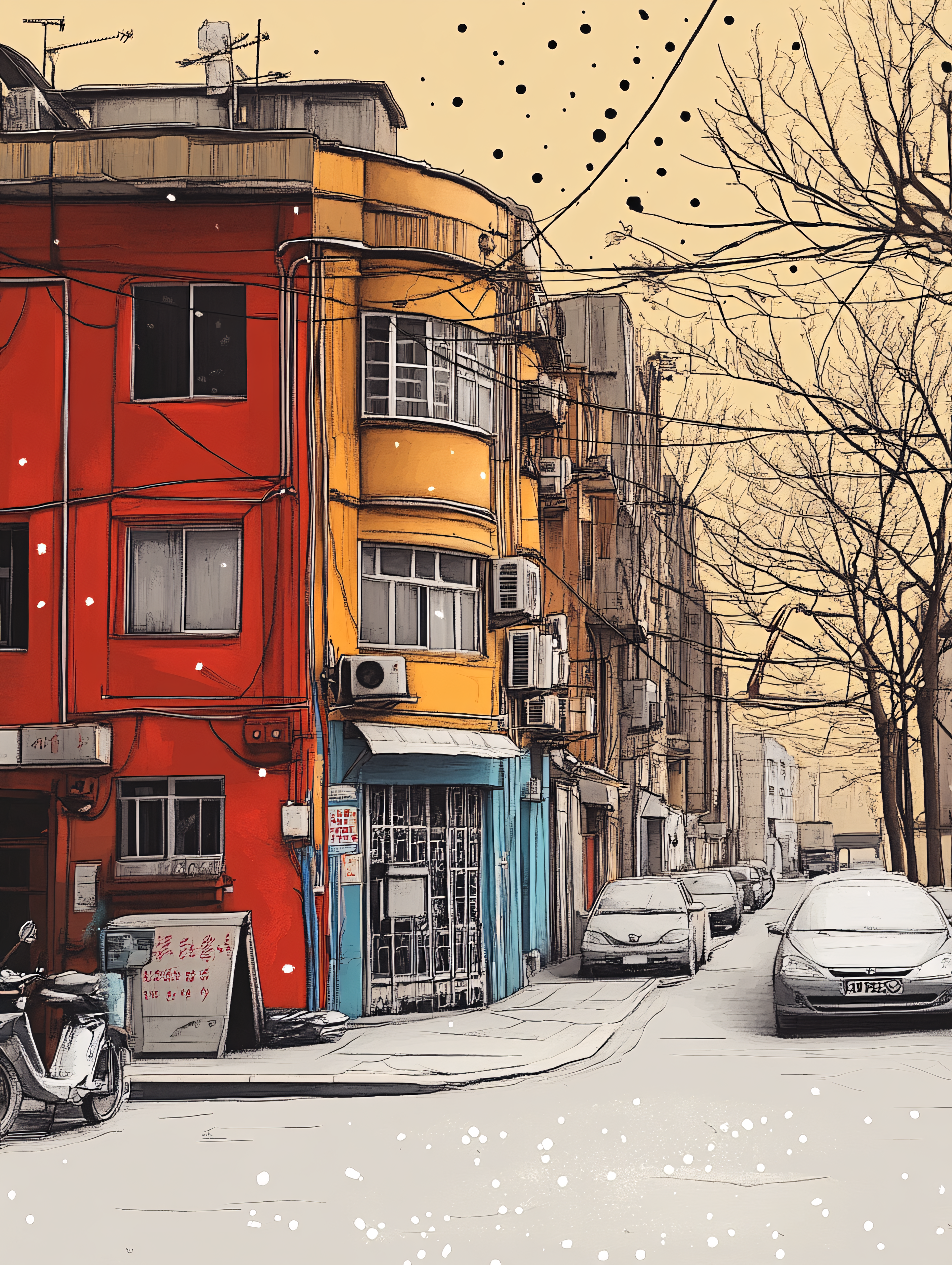 Colorful City Street Scene