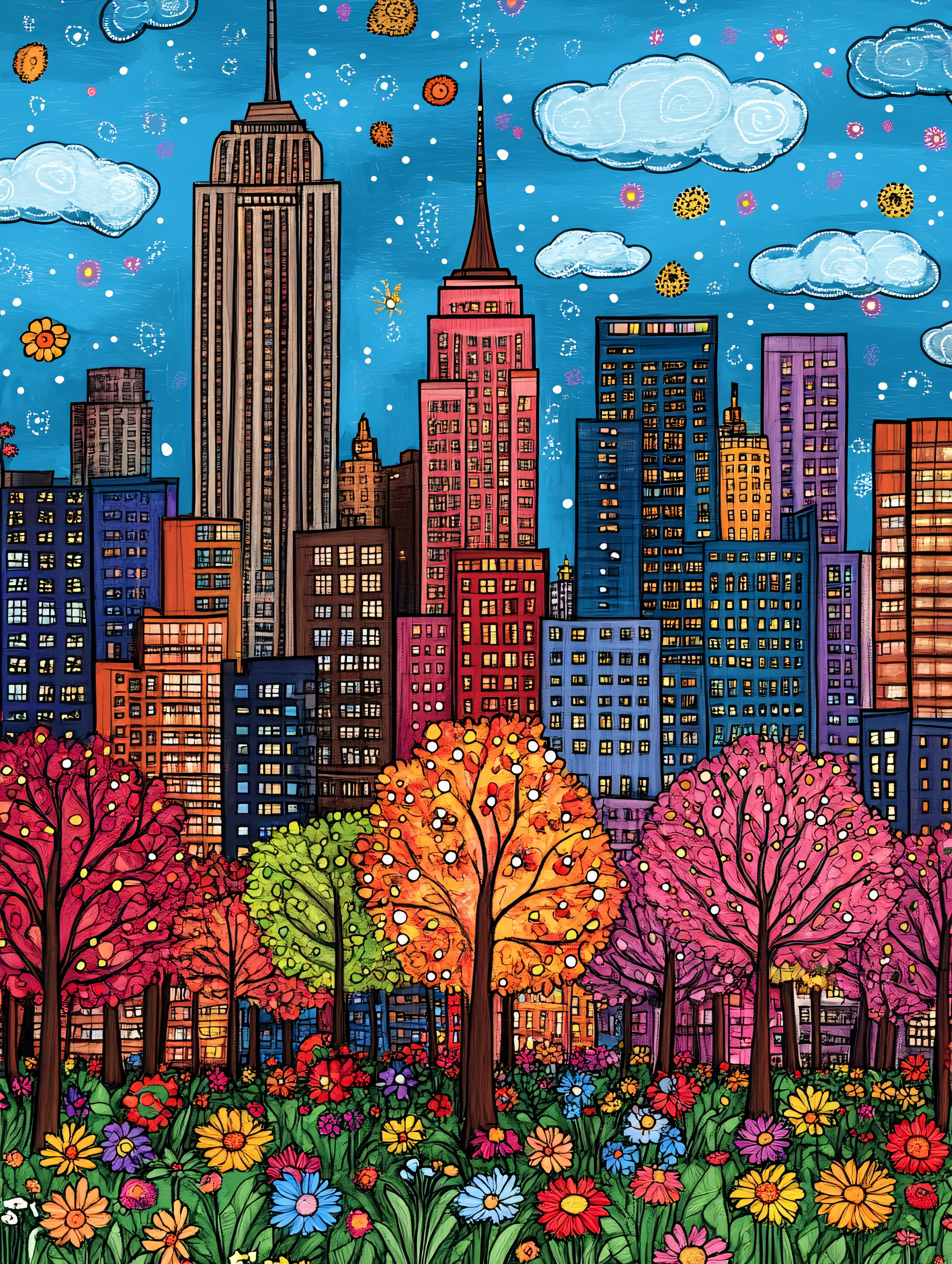 Colorful Cityscape With Flowers