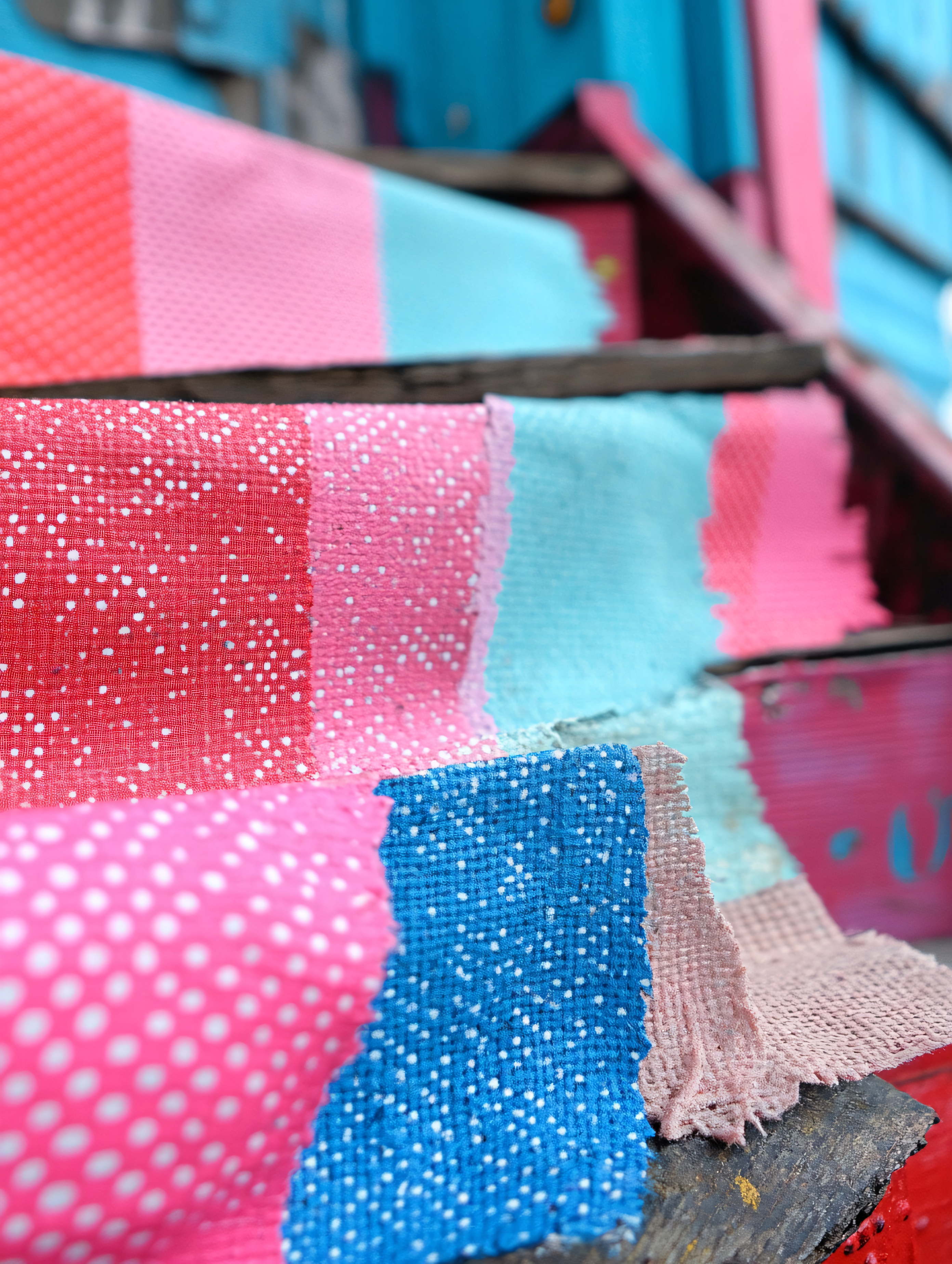 Colorful Fabric On Wooden Stairs