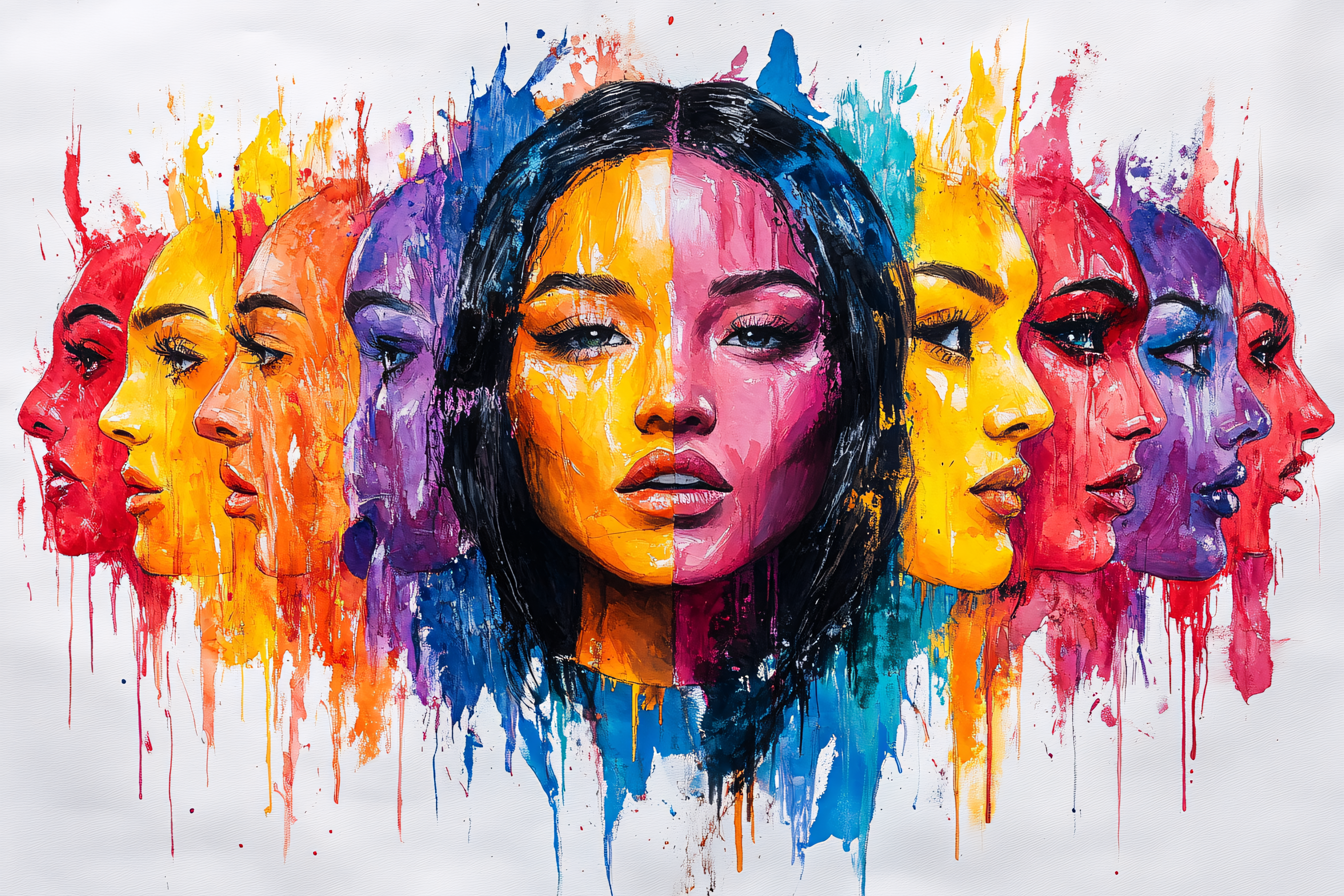 Colorful Faces Watercolor