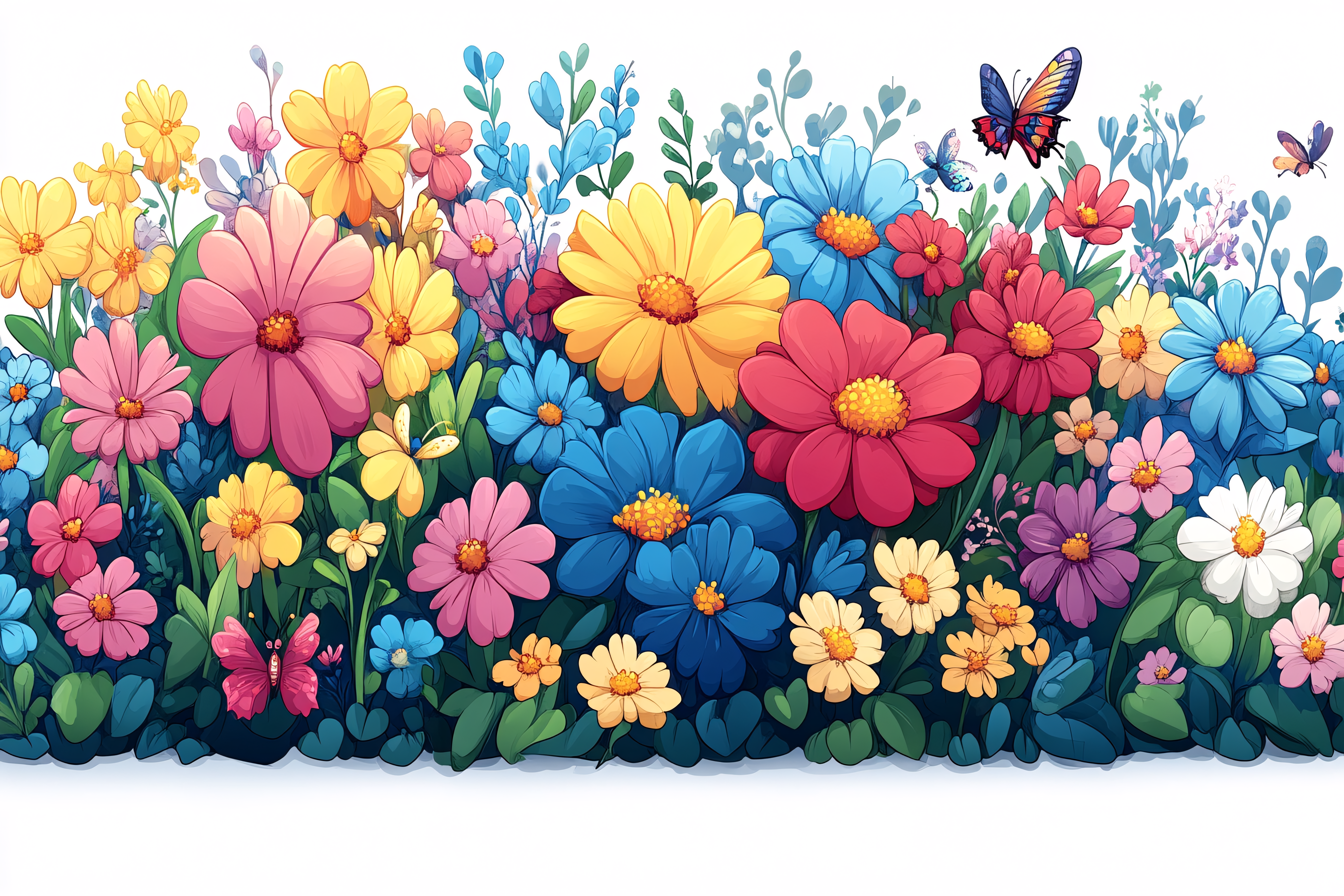 Colorful Flower Bed with Butterflies