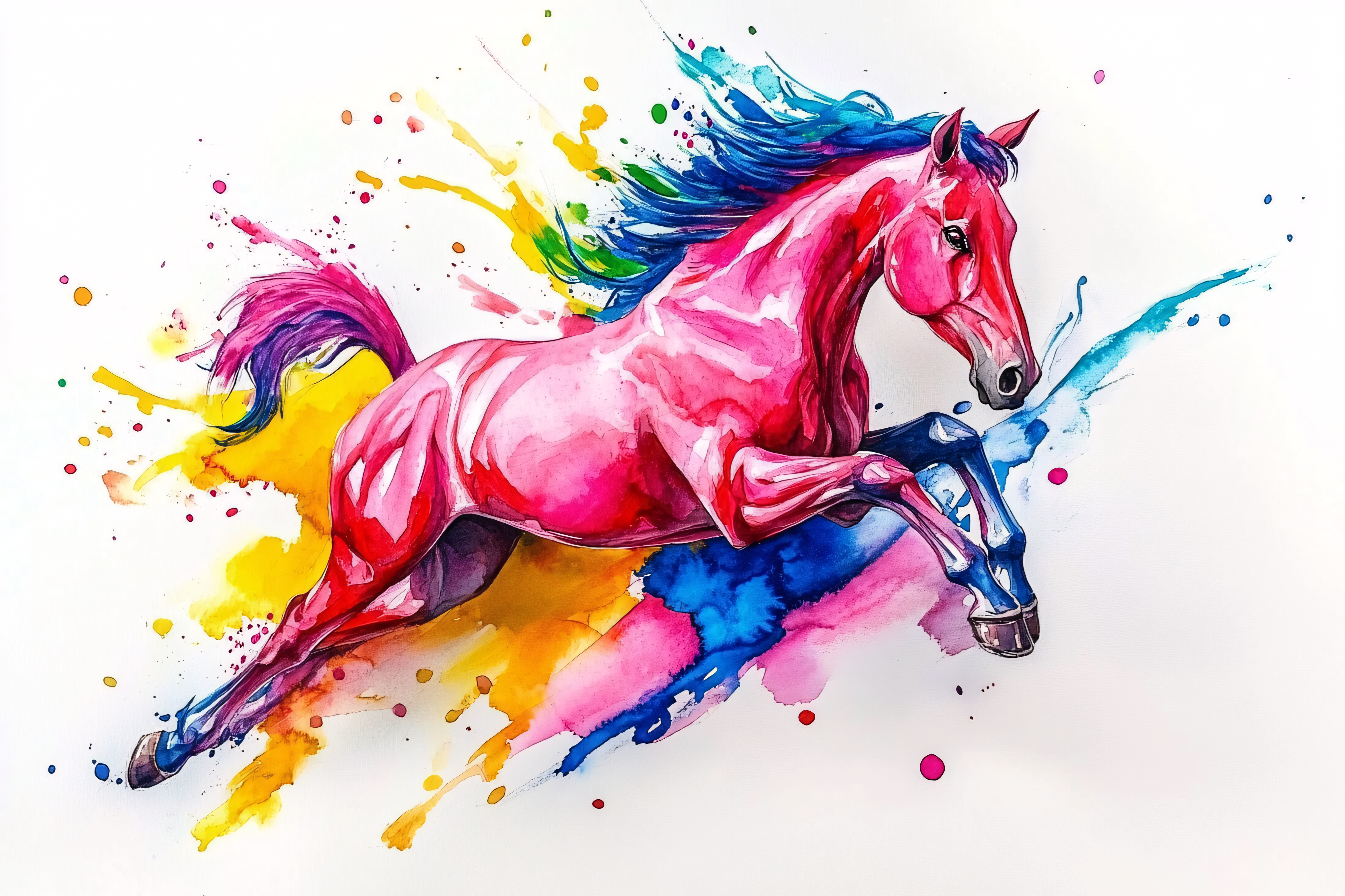 Colorful Galloping Horse Watercolor