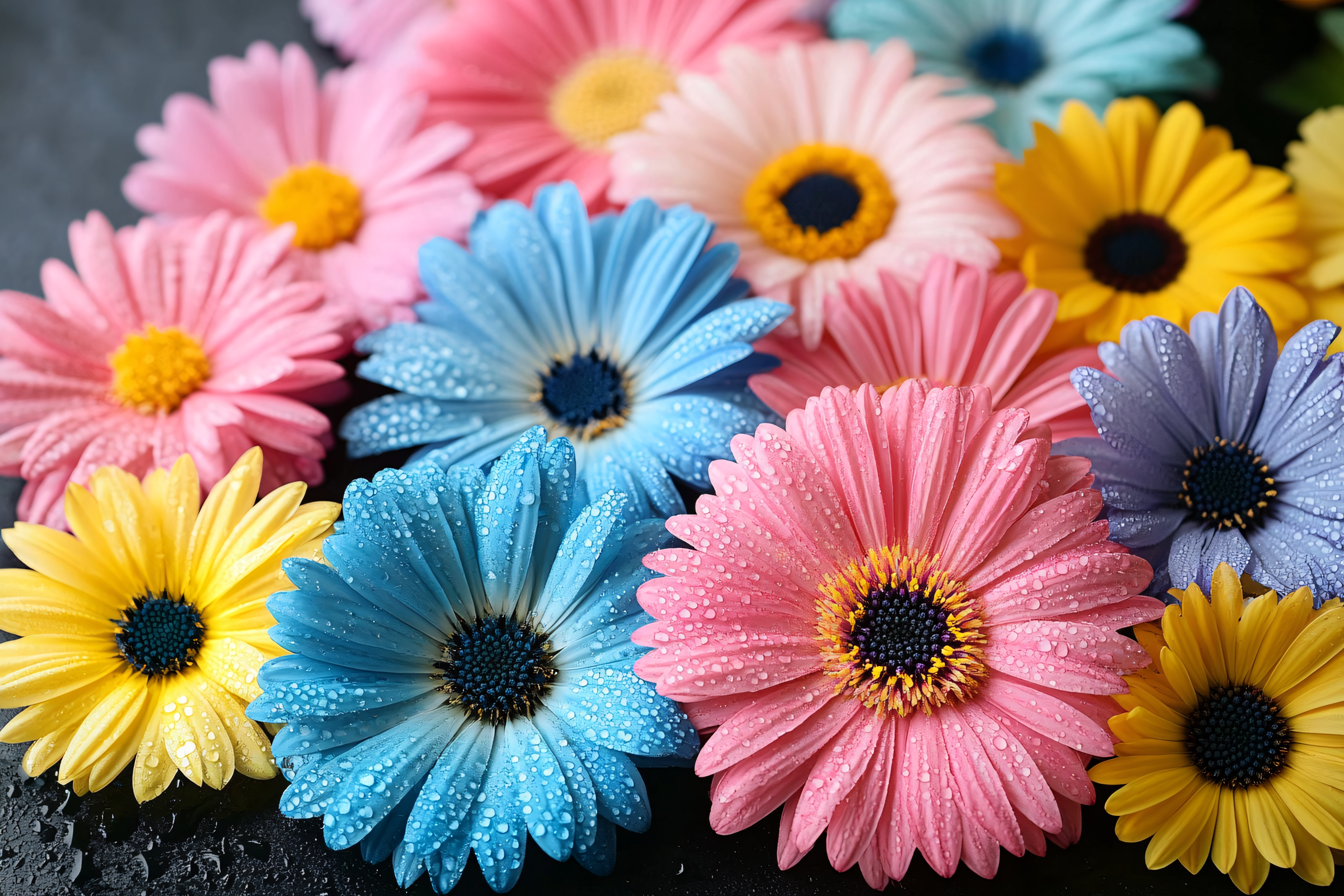 Colorful Gerbera Daisies with Water Droplets
