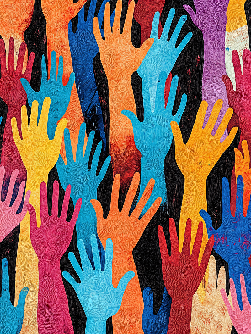 Colorful Hands Reaching Up