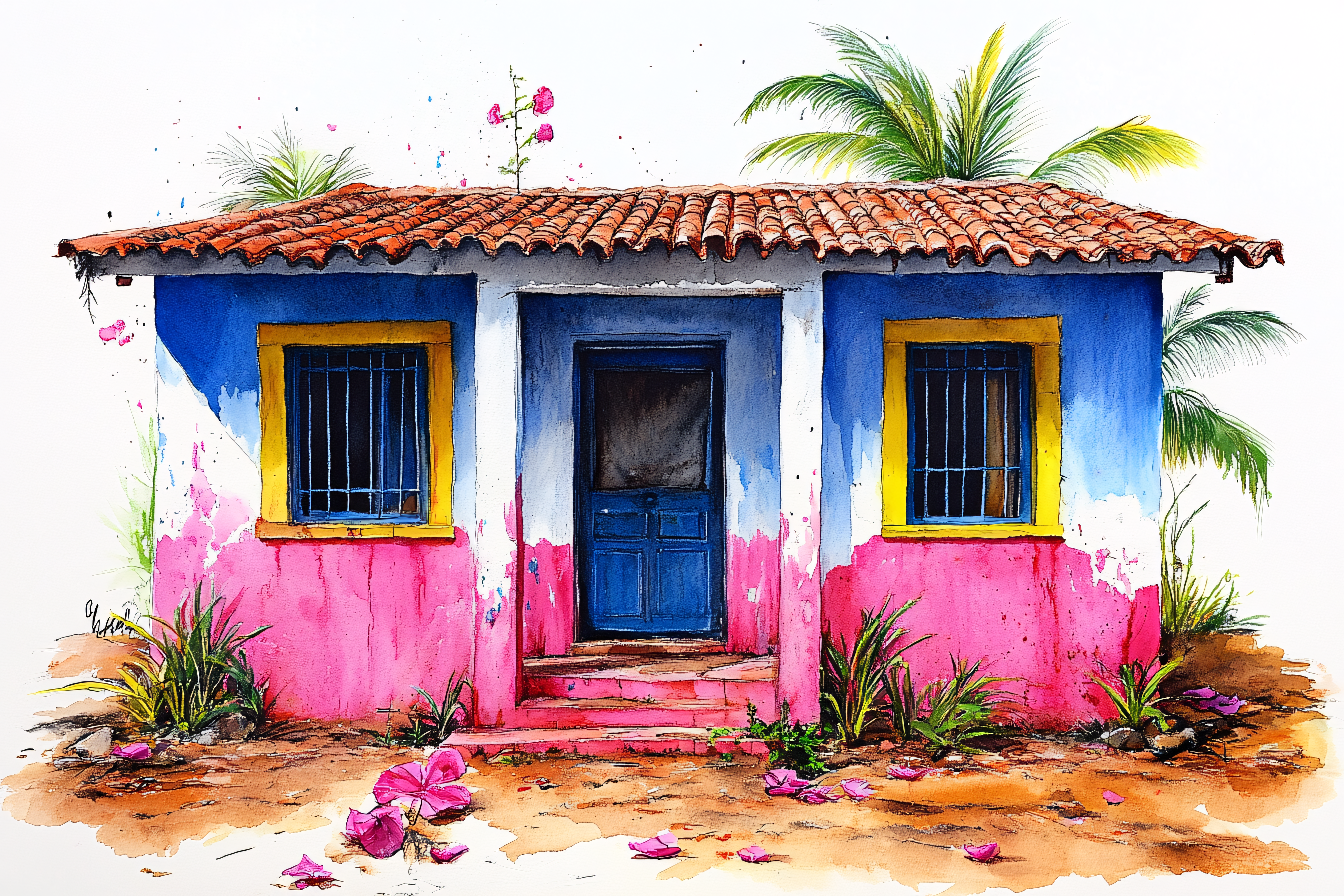 Colorful House Watercolor Painting