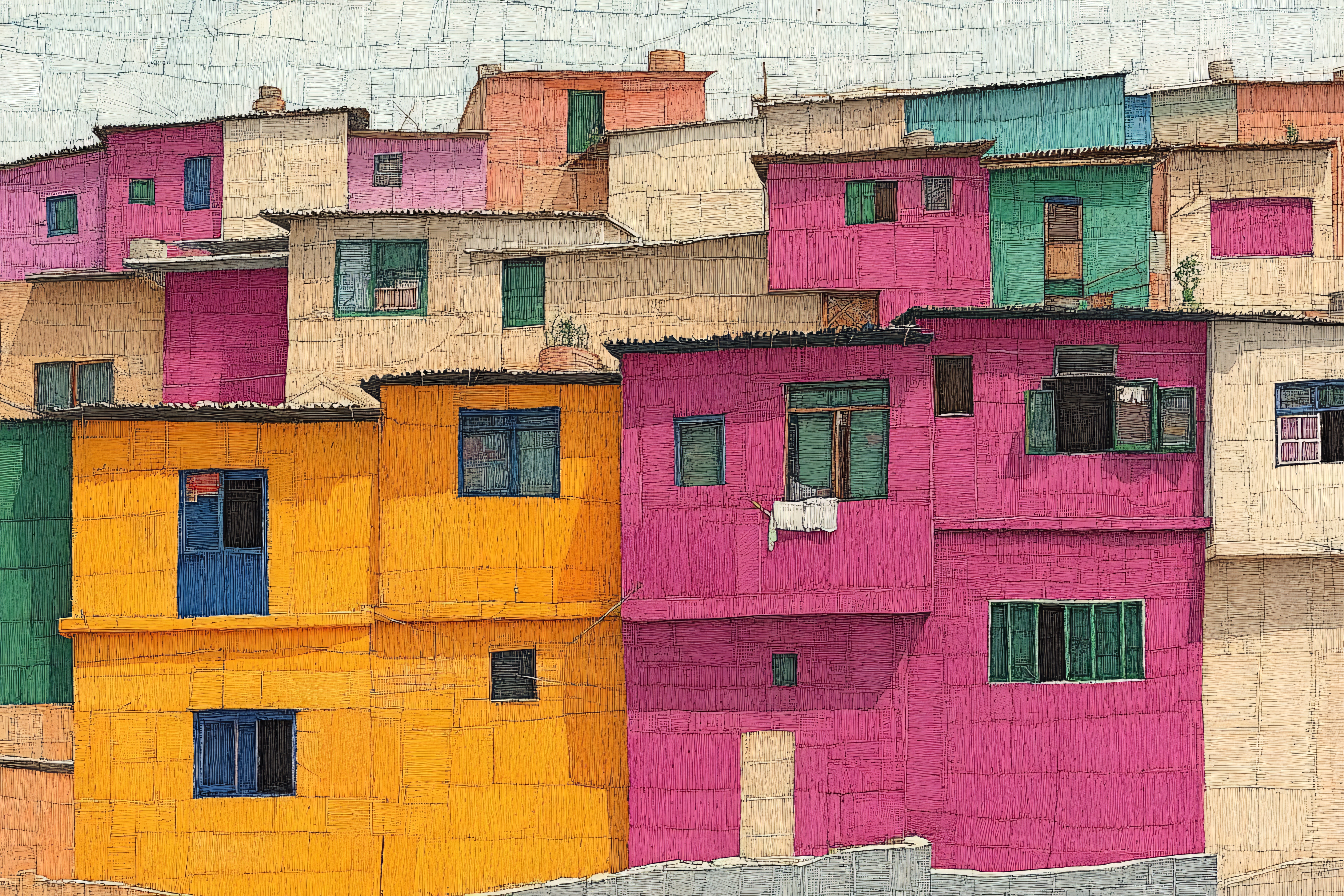 Colorful Houses in a Stacked Settlement
