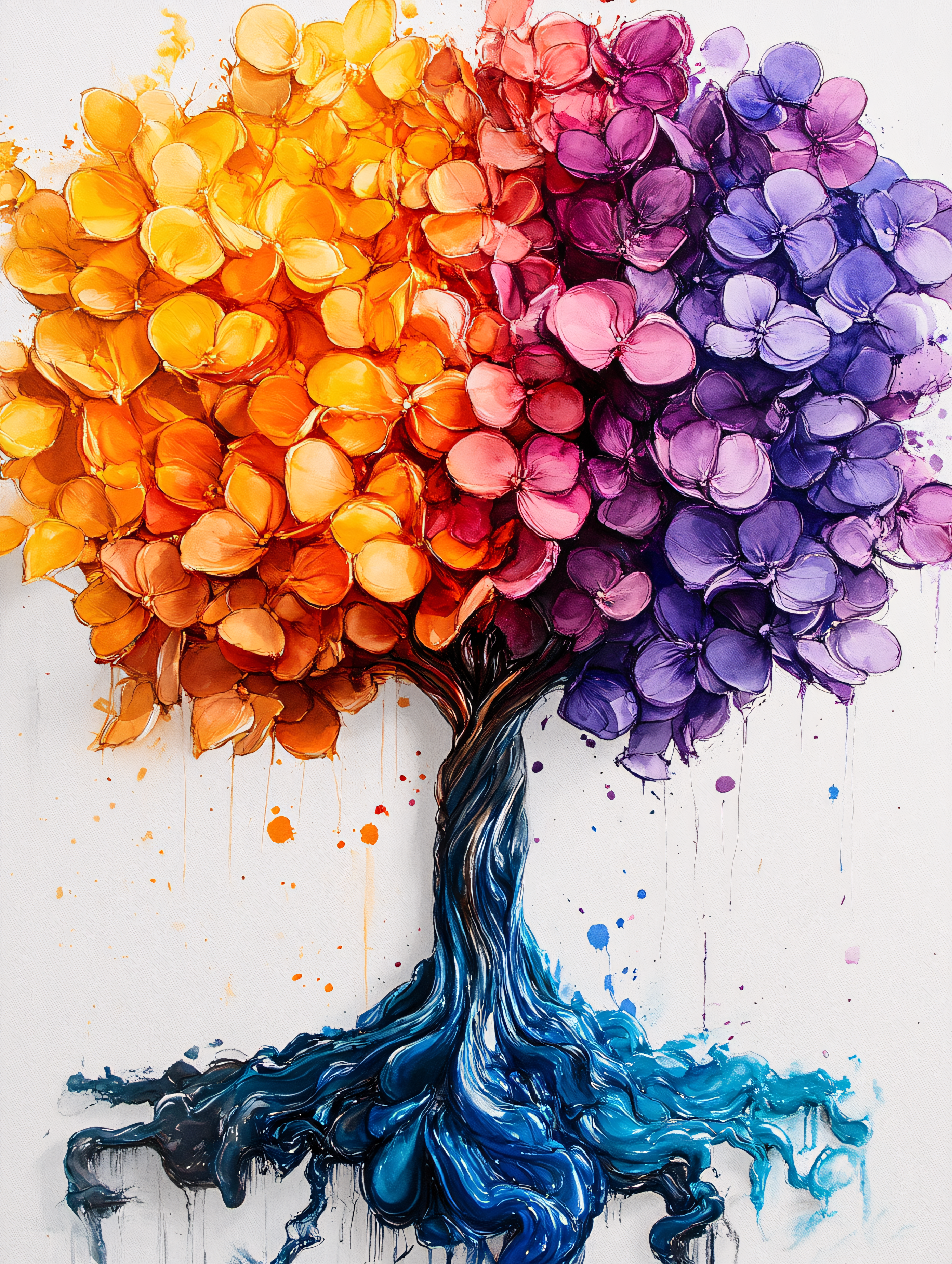 Colorful Hydrangea Tree Watercolor