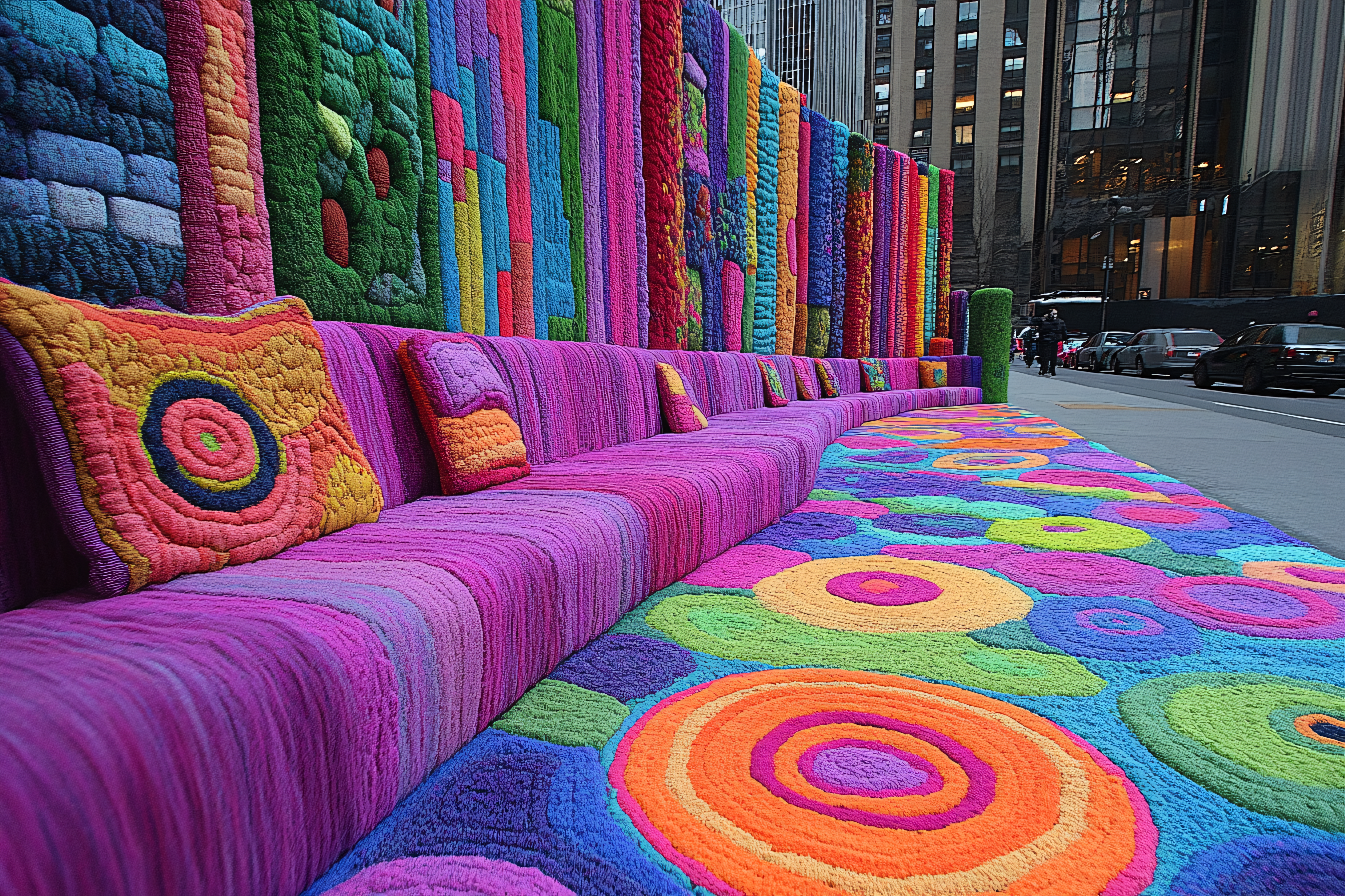 Colorful Knitted Urban Installation