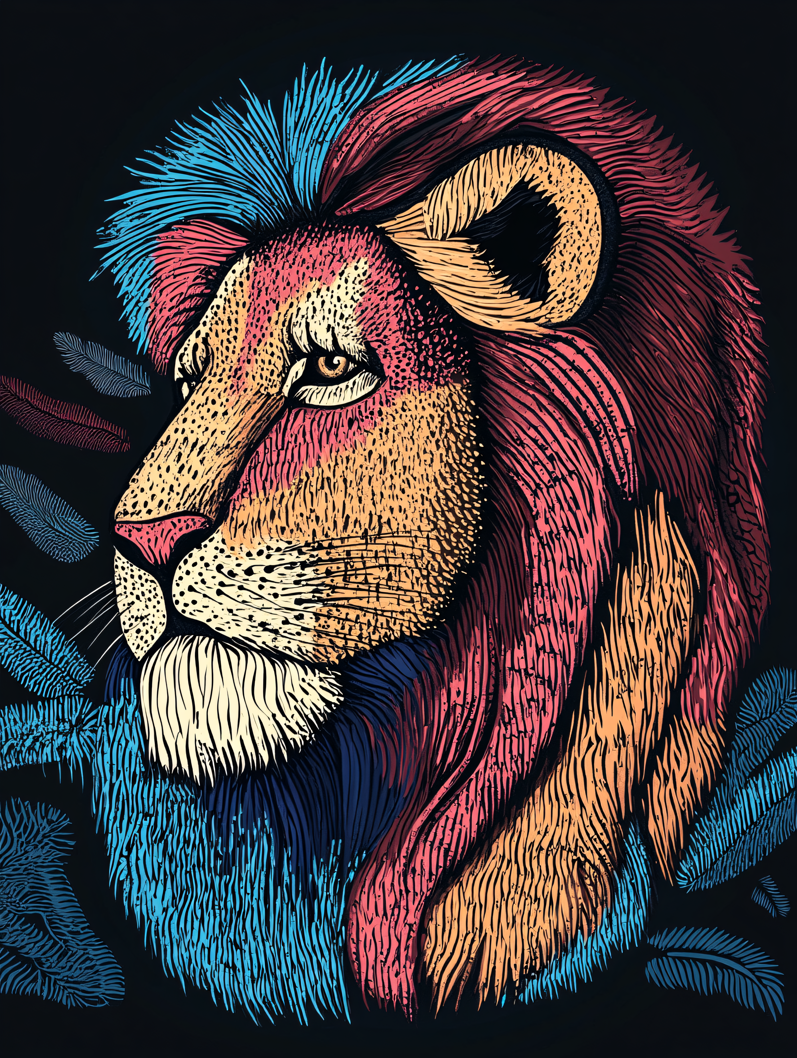 Colorful Lion Head Illustration