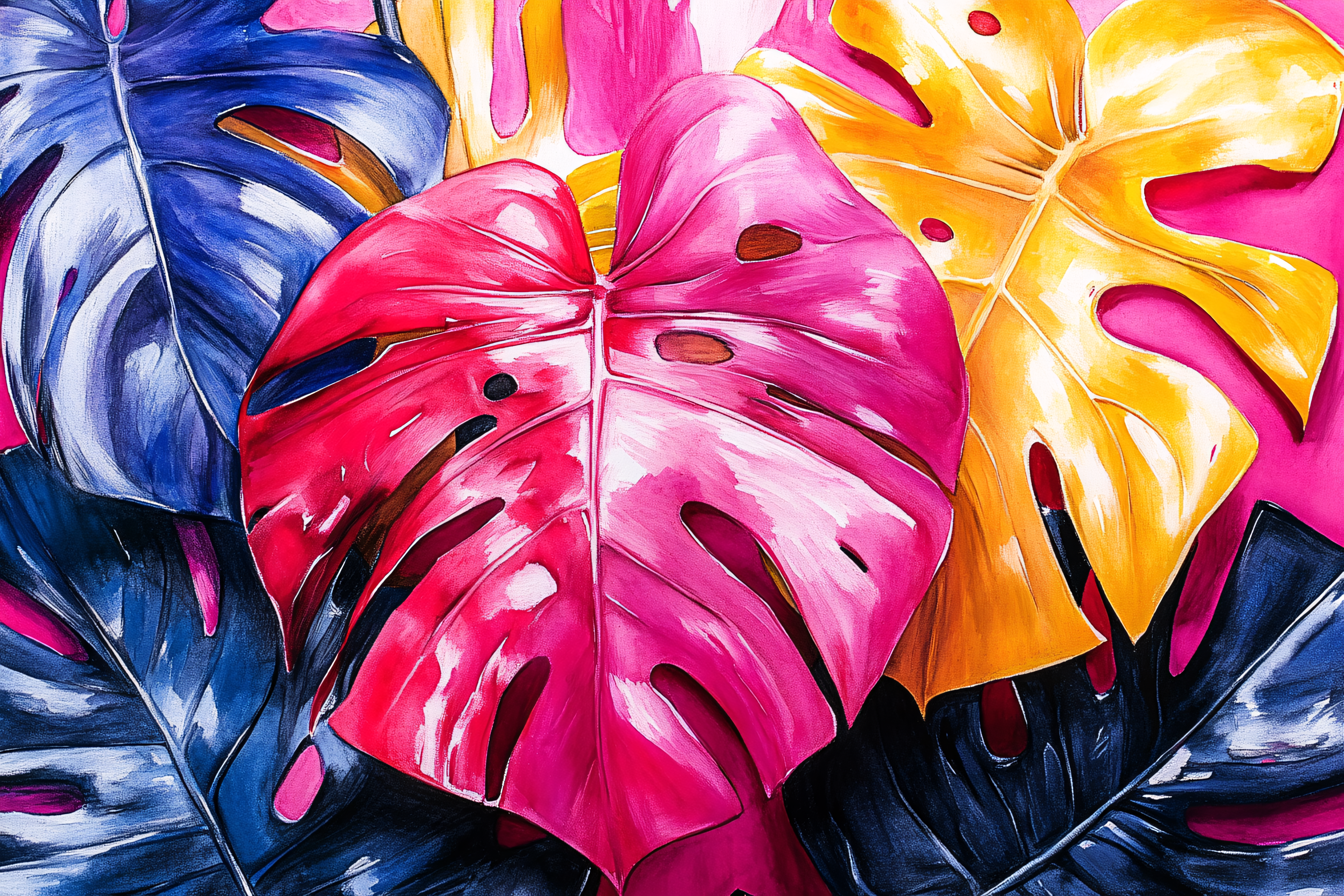 Colorful Monstera Leaves Art