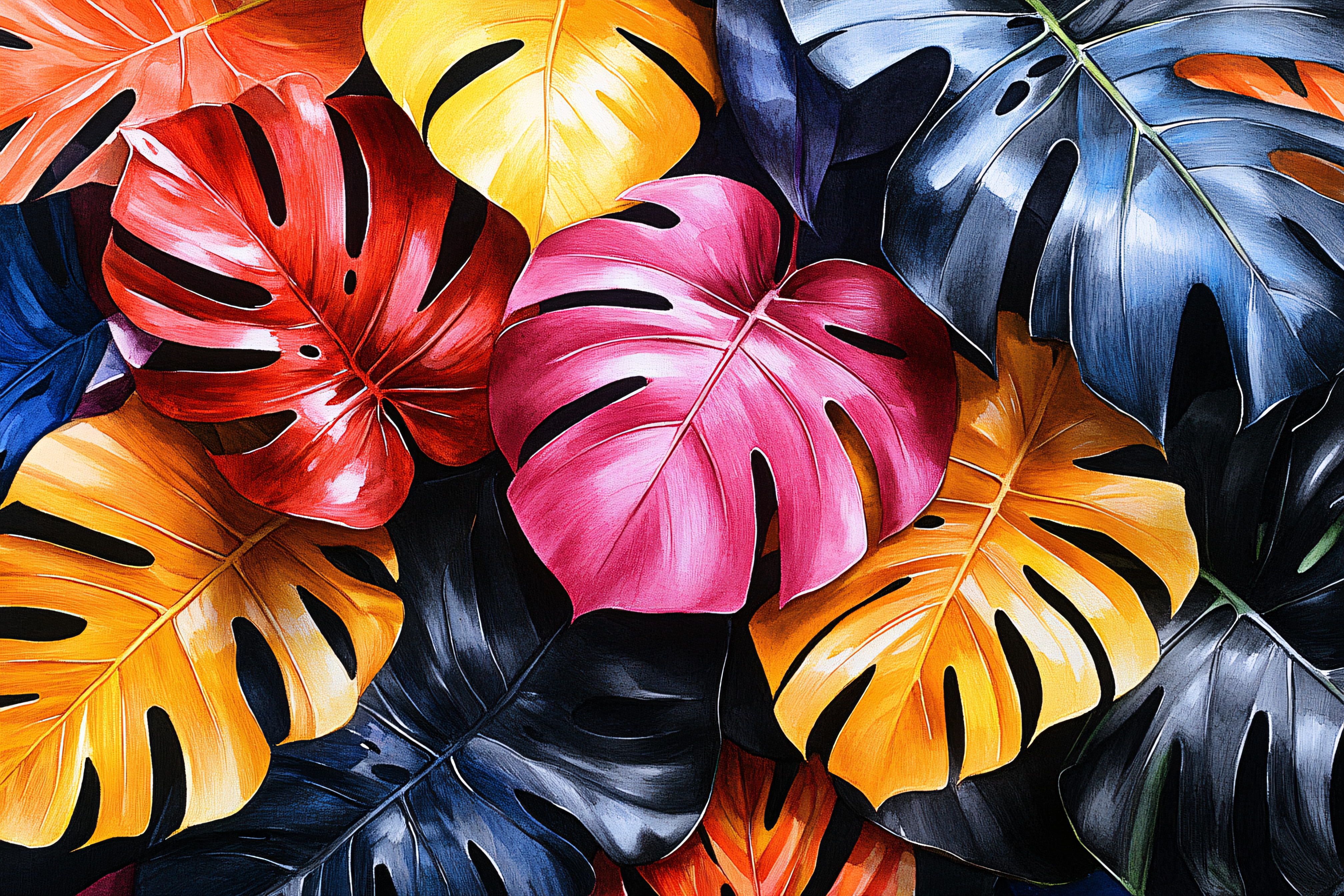 Colorful Monstera Leaves