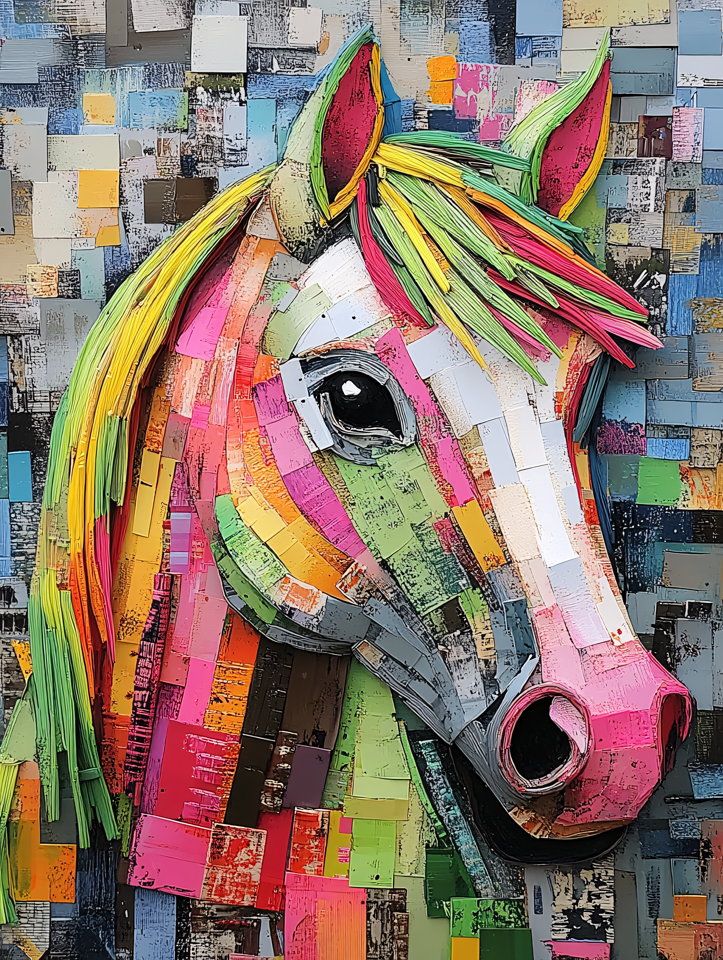 Colorful Mosaic Horse Head