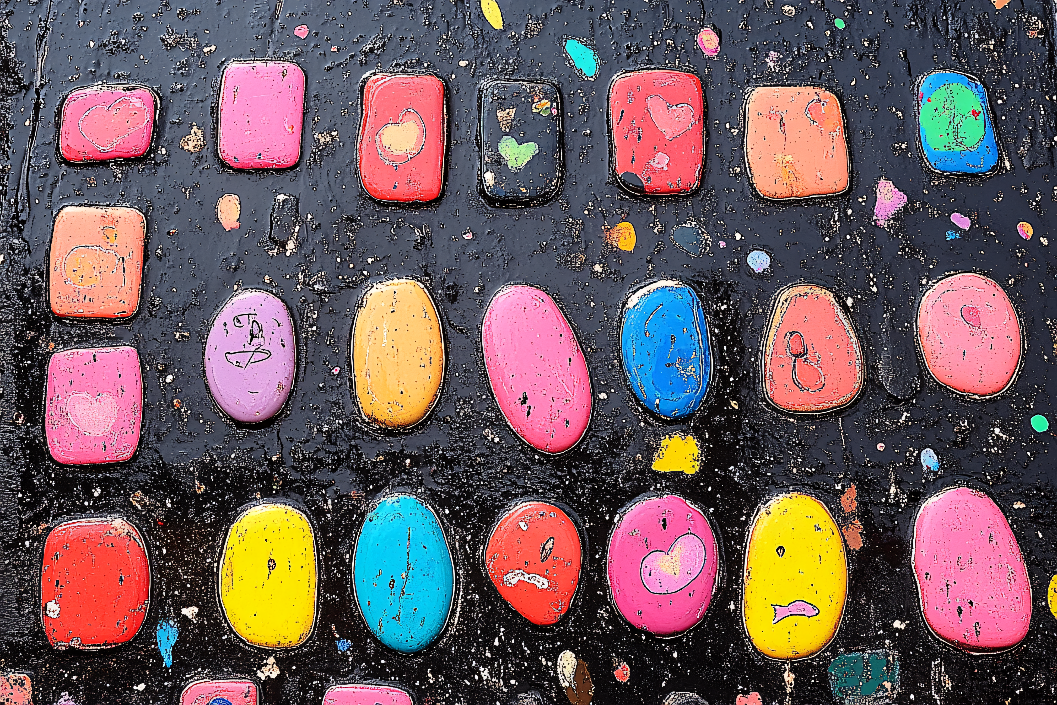 Colorful Painted Tiles With Symbols