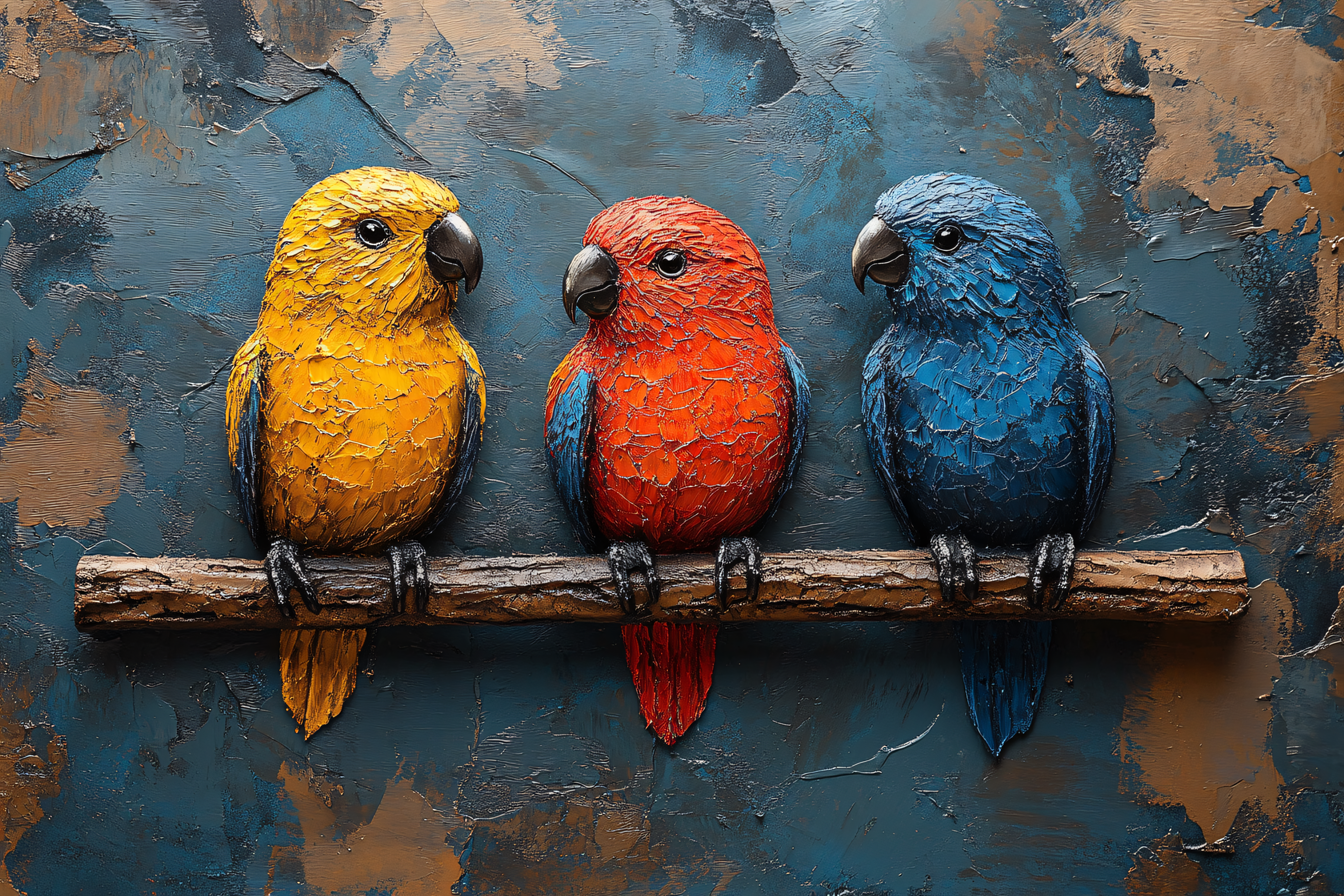 Colorful Parrots on a Branch