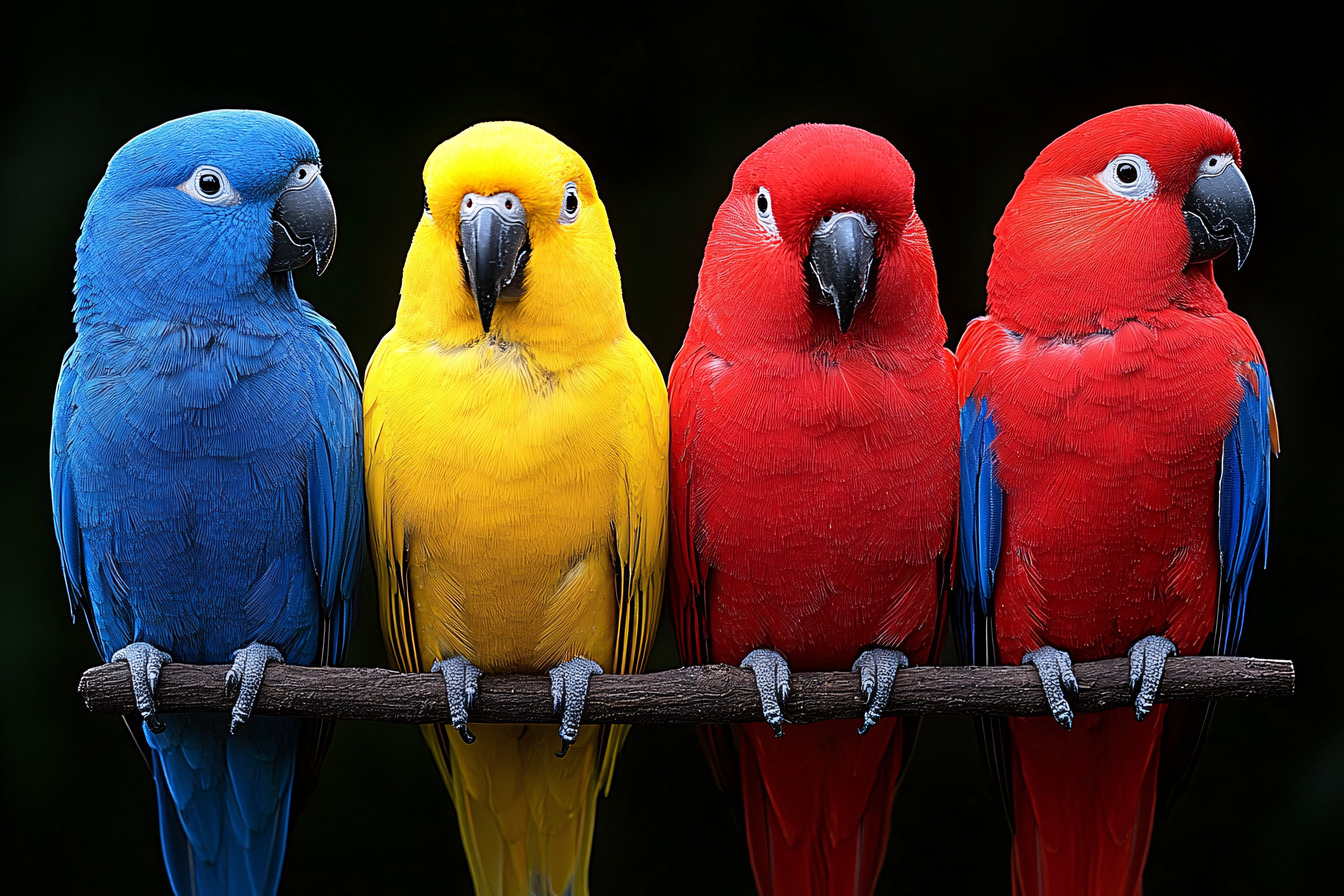 Colorful Parrots Perched on a Branch