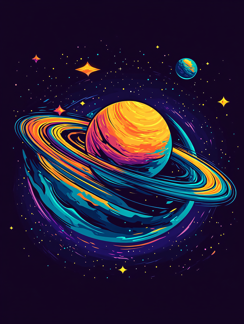 Colorful Space Ringed Planet