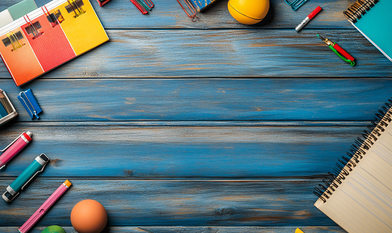 Colorful Stationery On Wooden Desk
