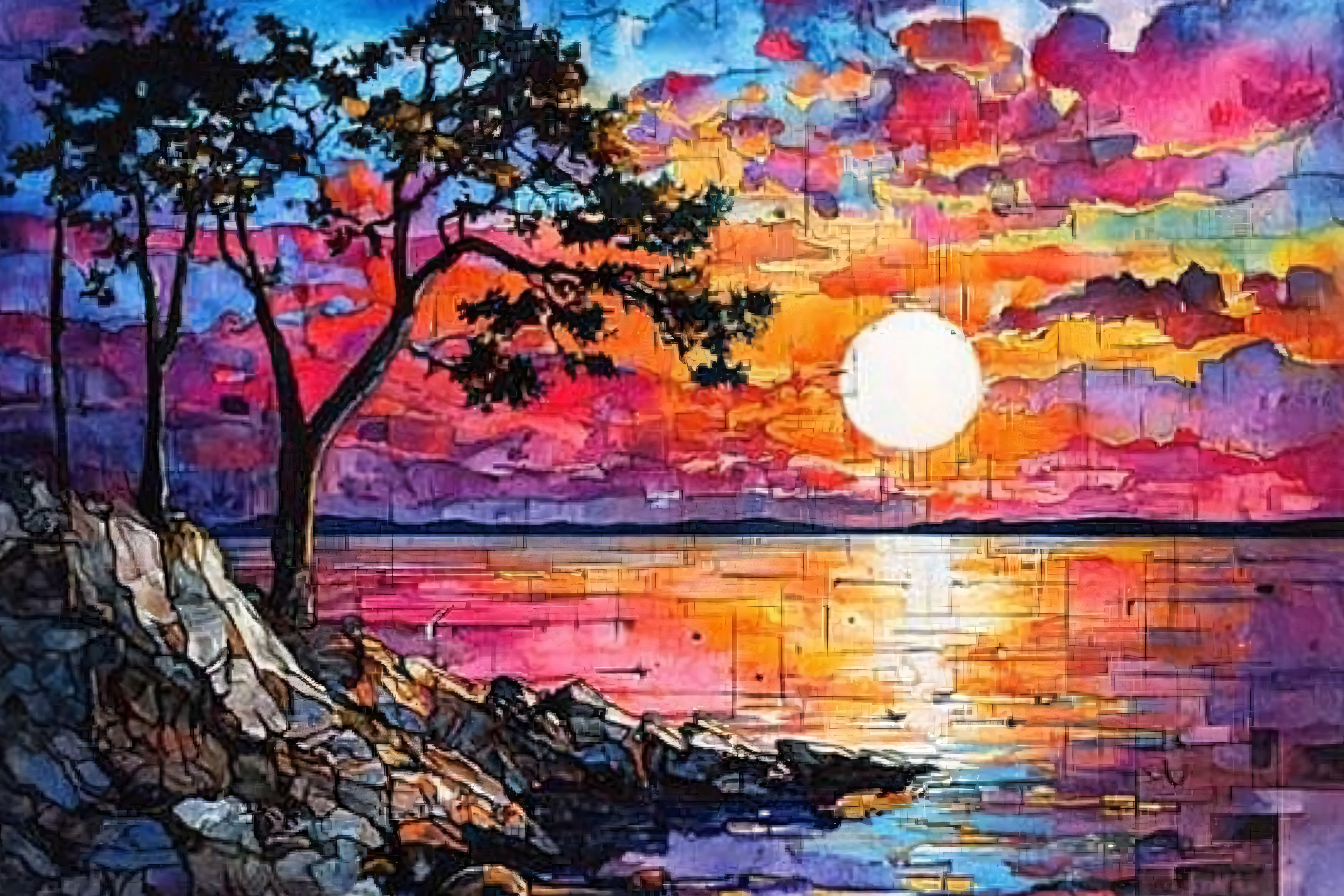 Colorful Sunset Landscape Painting