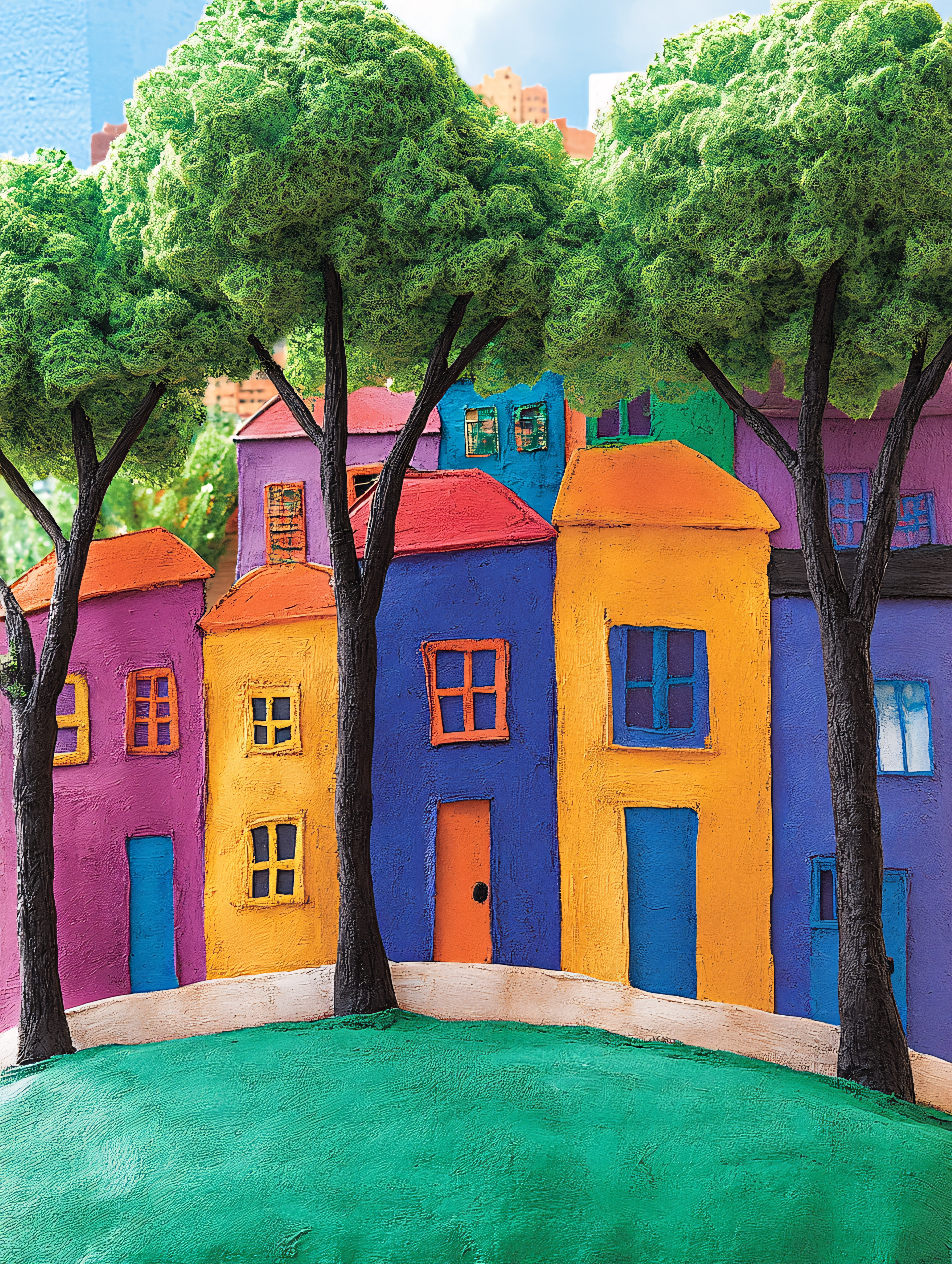 Colorful Townhouses And Trees