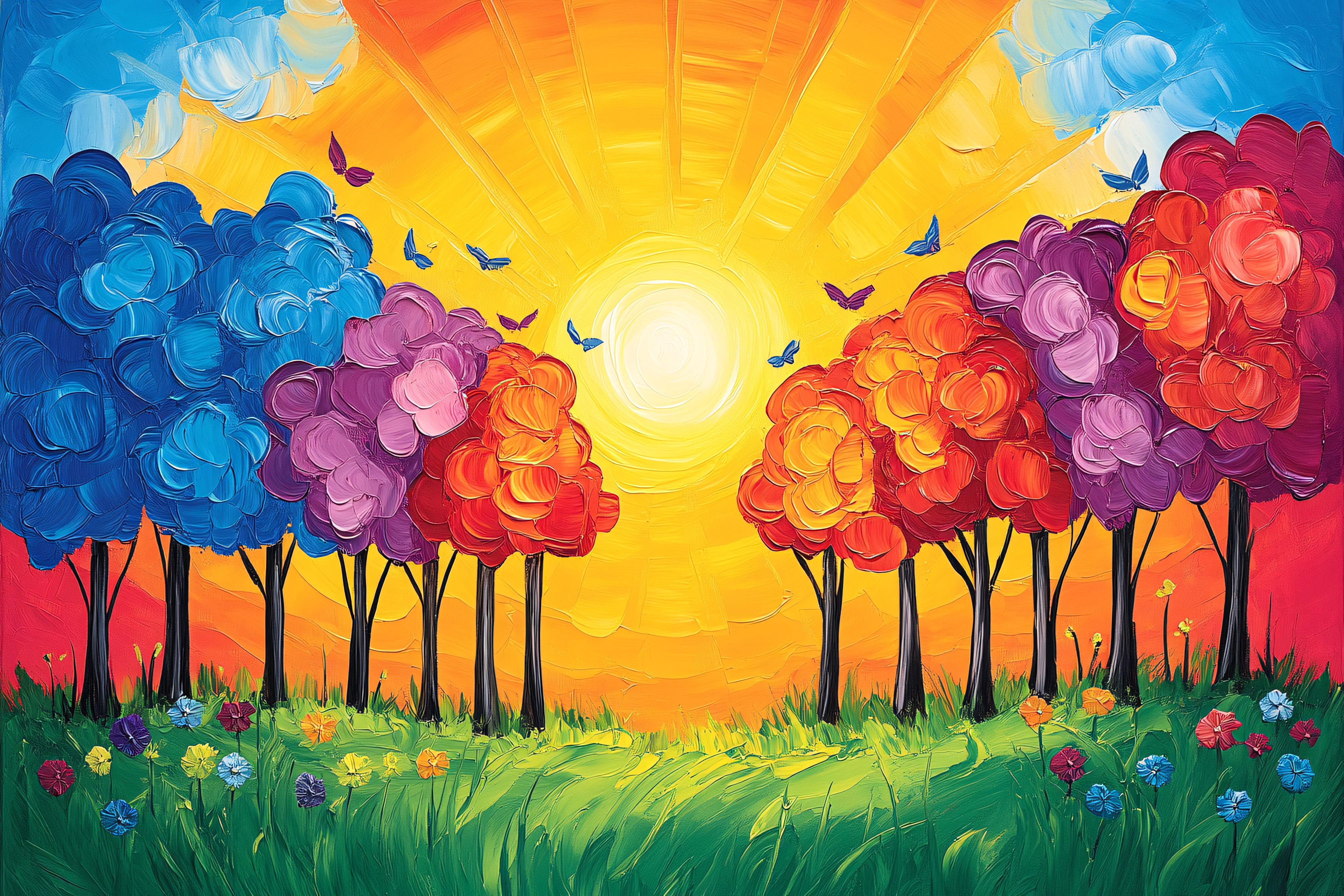 Colorful Trees in Sunrise Landscape