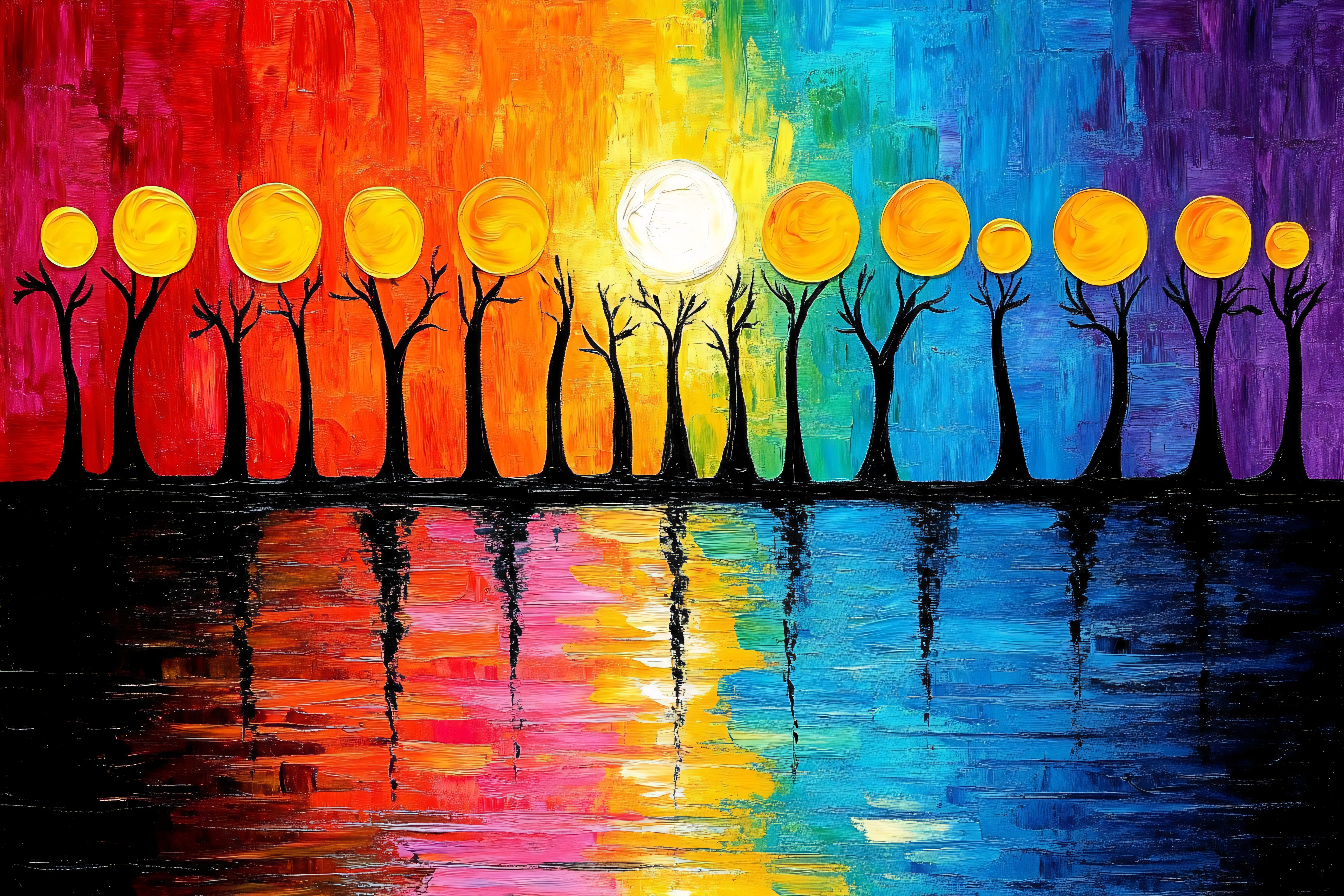 Colorful Trees Reflection Painting