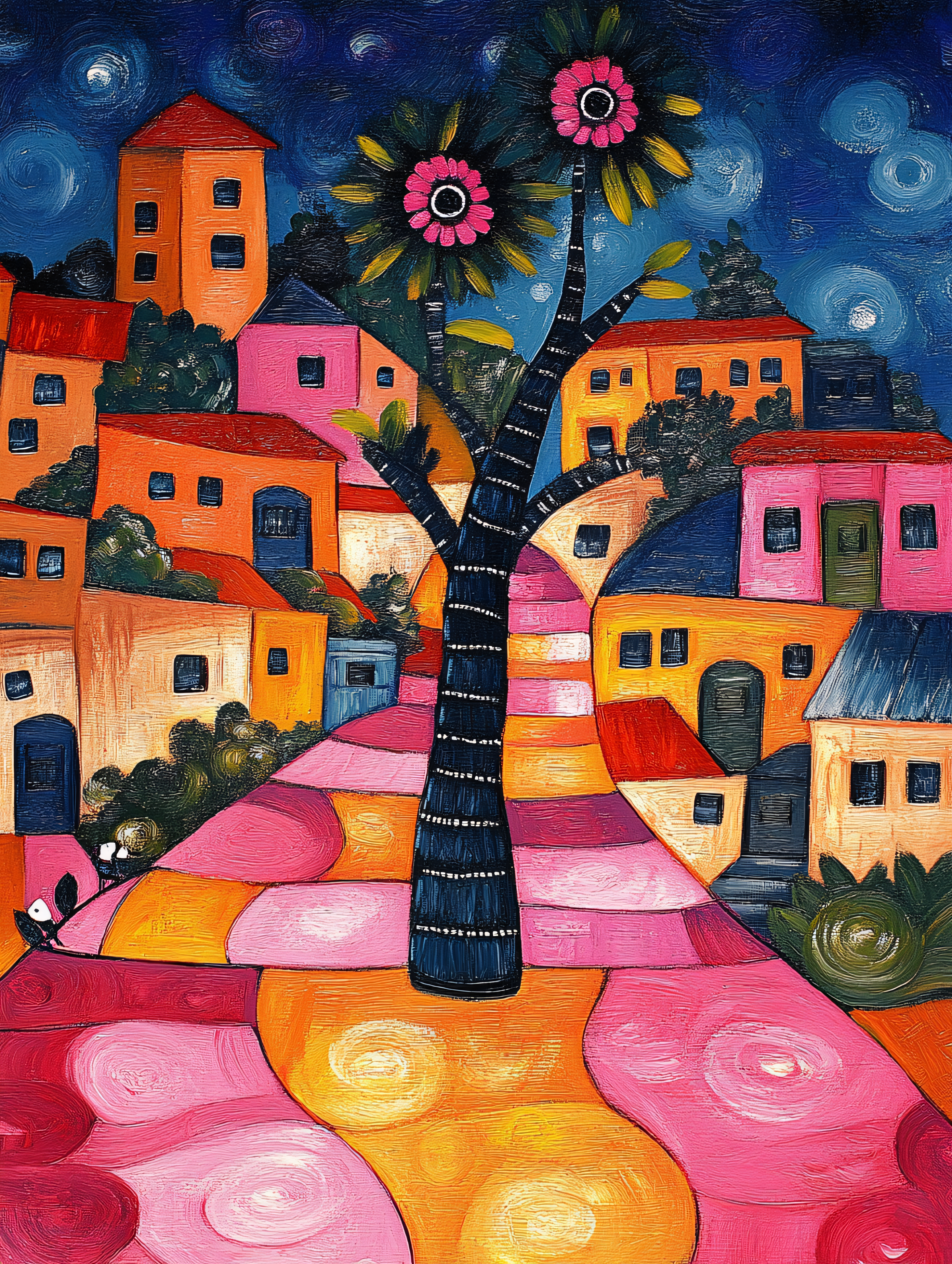Colorful Village Night Scene