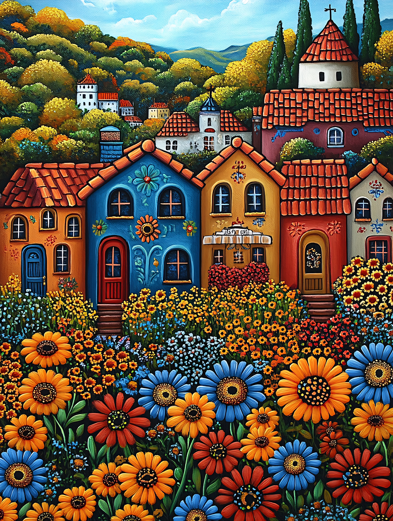 Colorful Village Scene