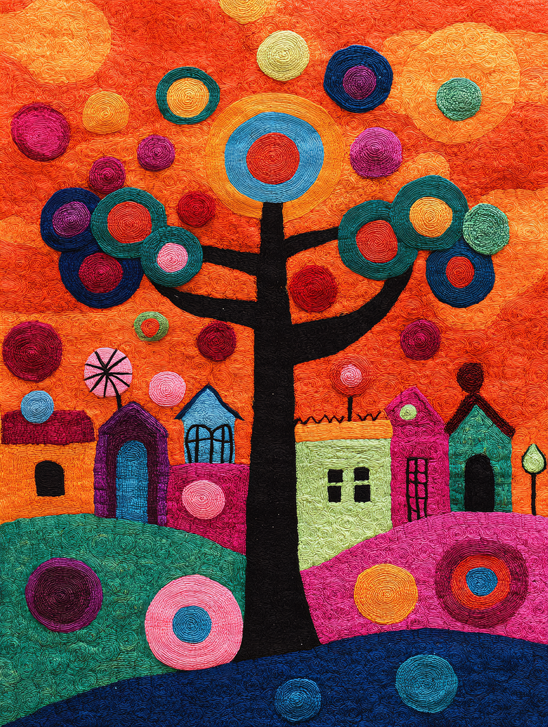 Colorful Village with Tree