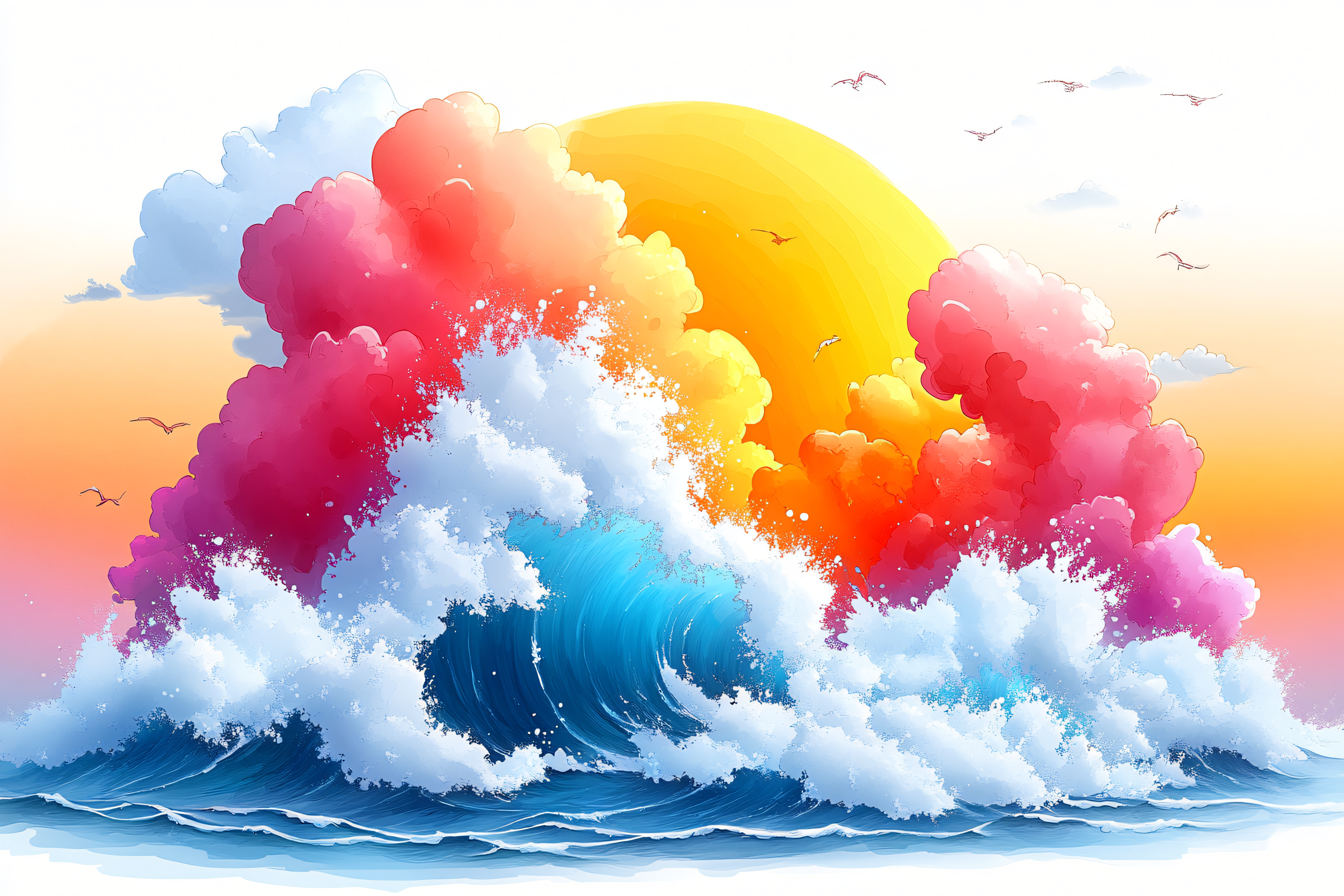 Colorful Wave Under Sunset Sky