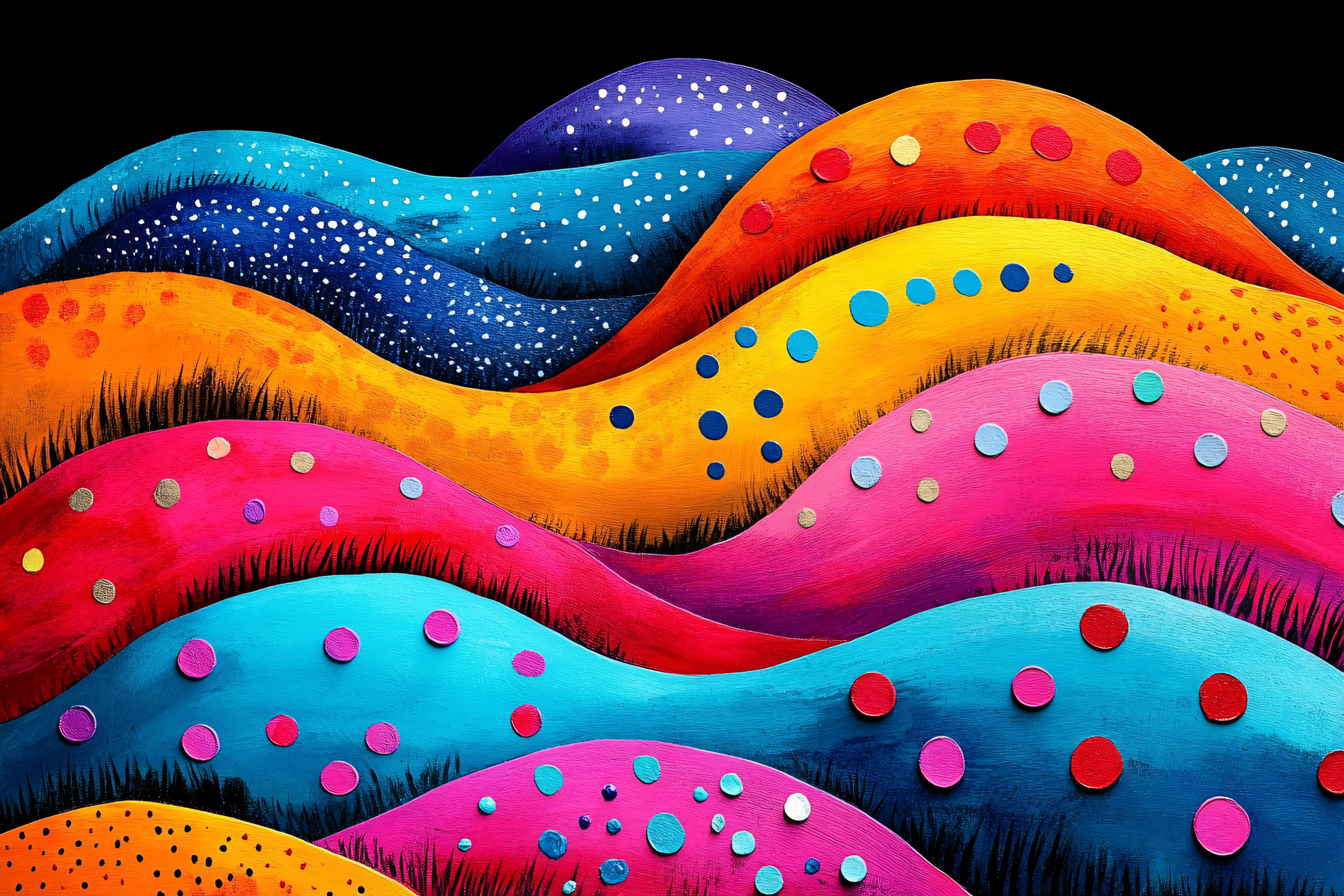 Colorful Wavy Hills With Polka Dots