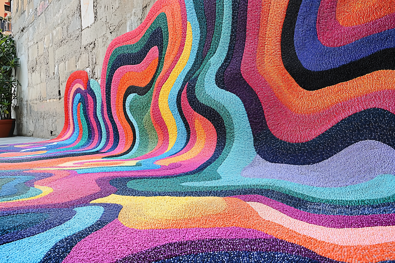 Colorful Wavy Textile Installation