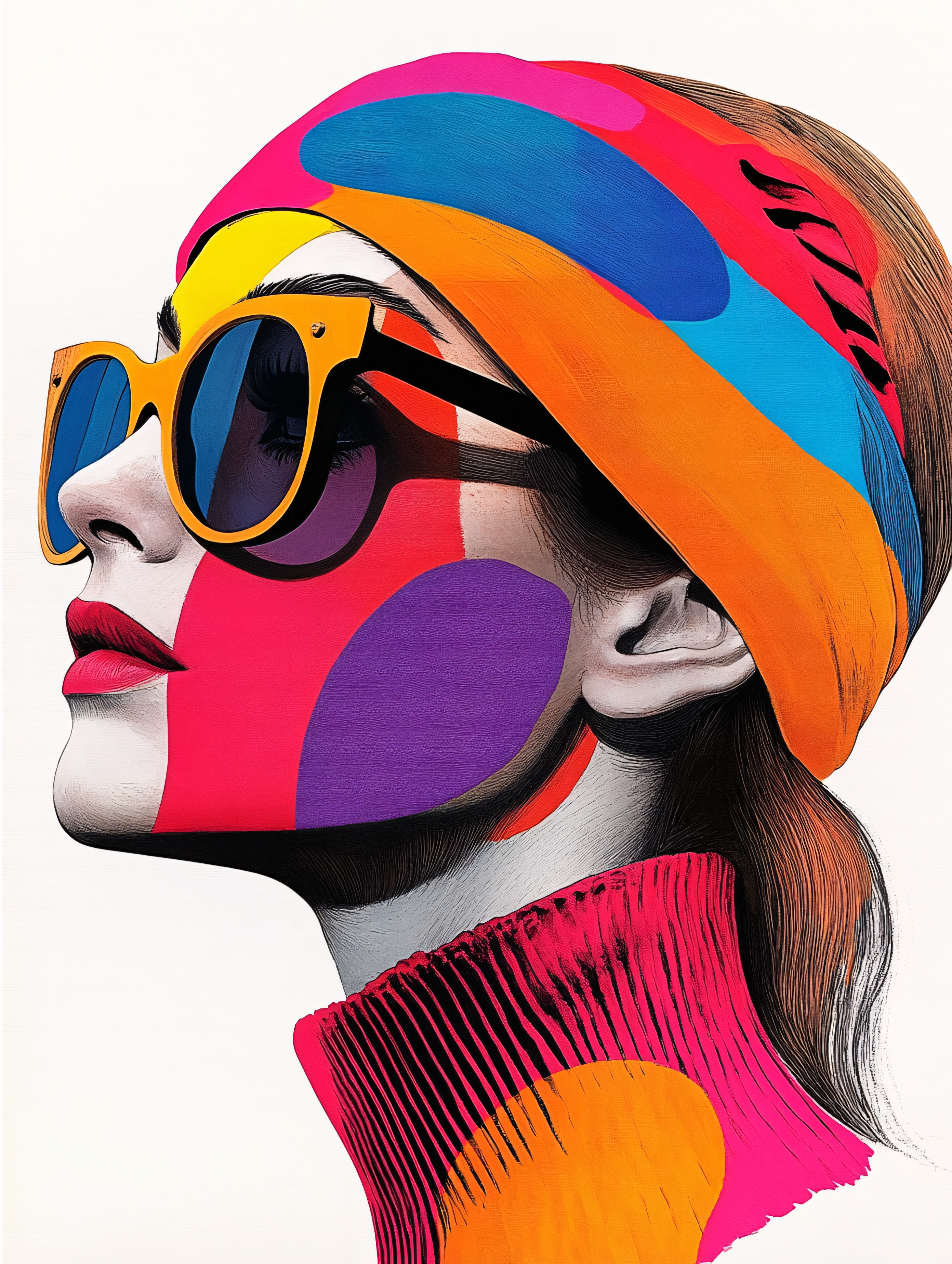 Colorful Woman with Headband and Sunglasses