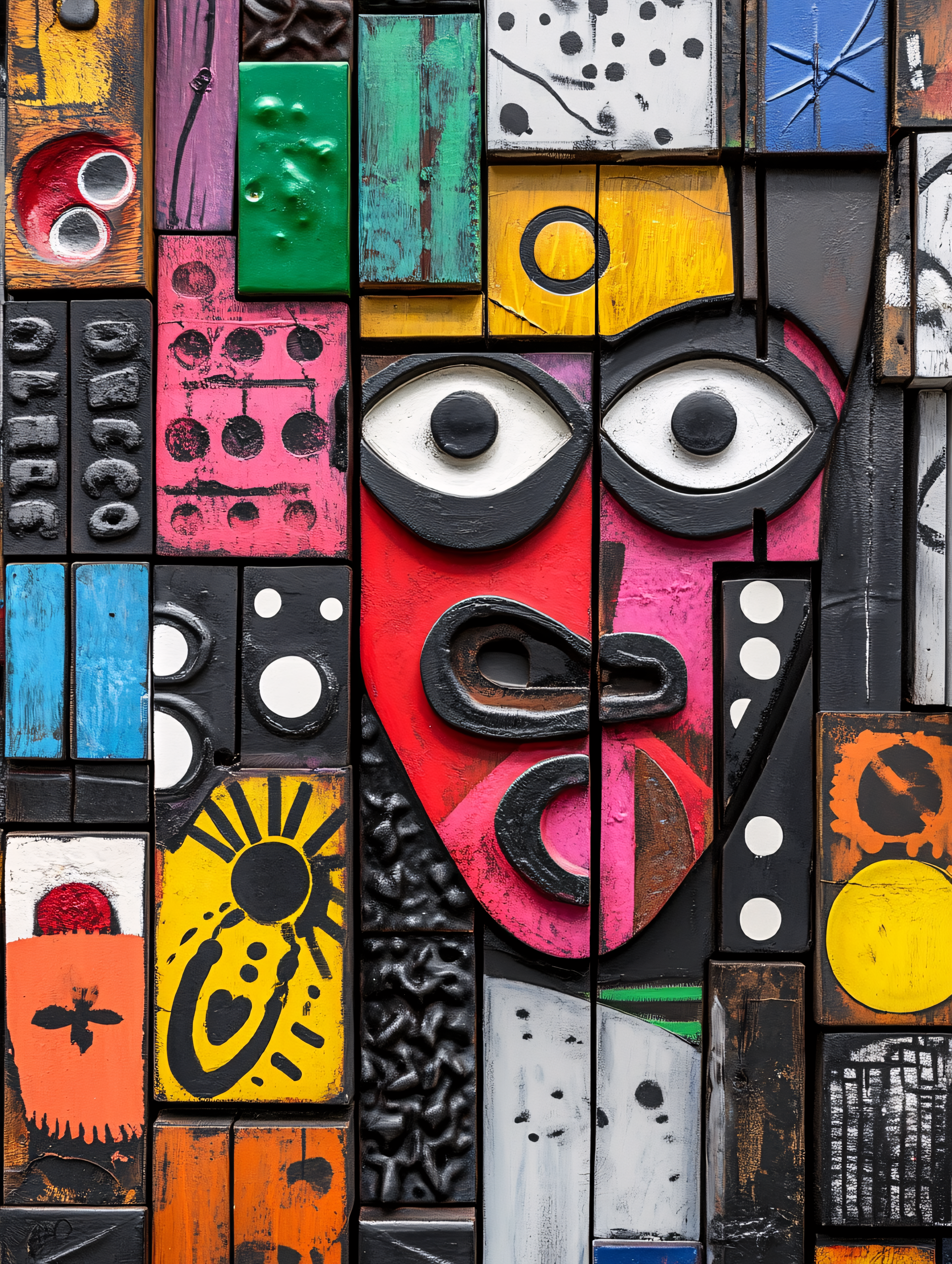 Colorful Wooden Block Face Art