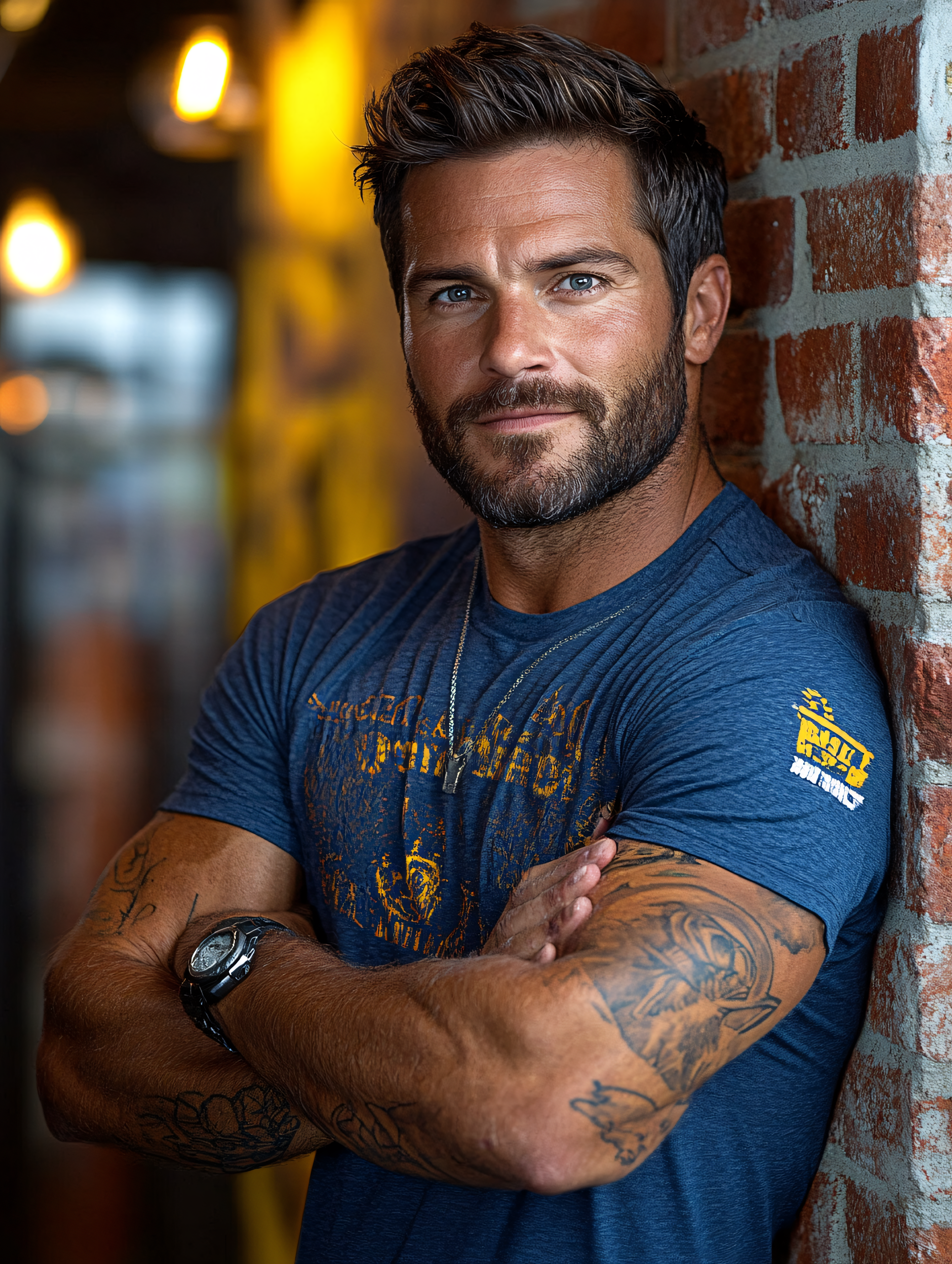 Confident Man Leaning Against Brick Wall