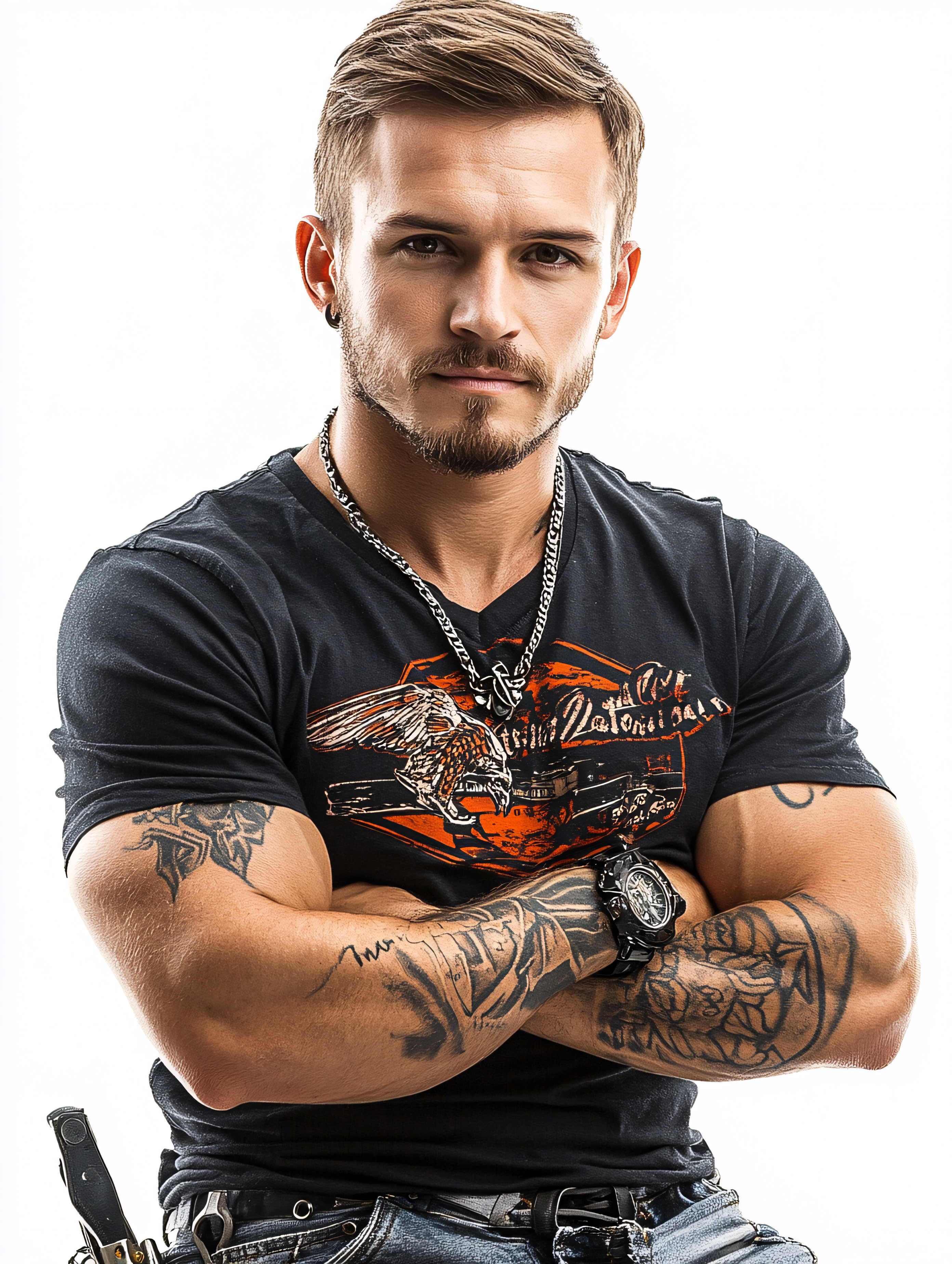 Confident Muscular Man with Tattoos Portrait