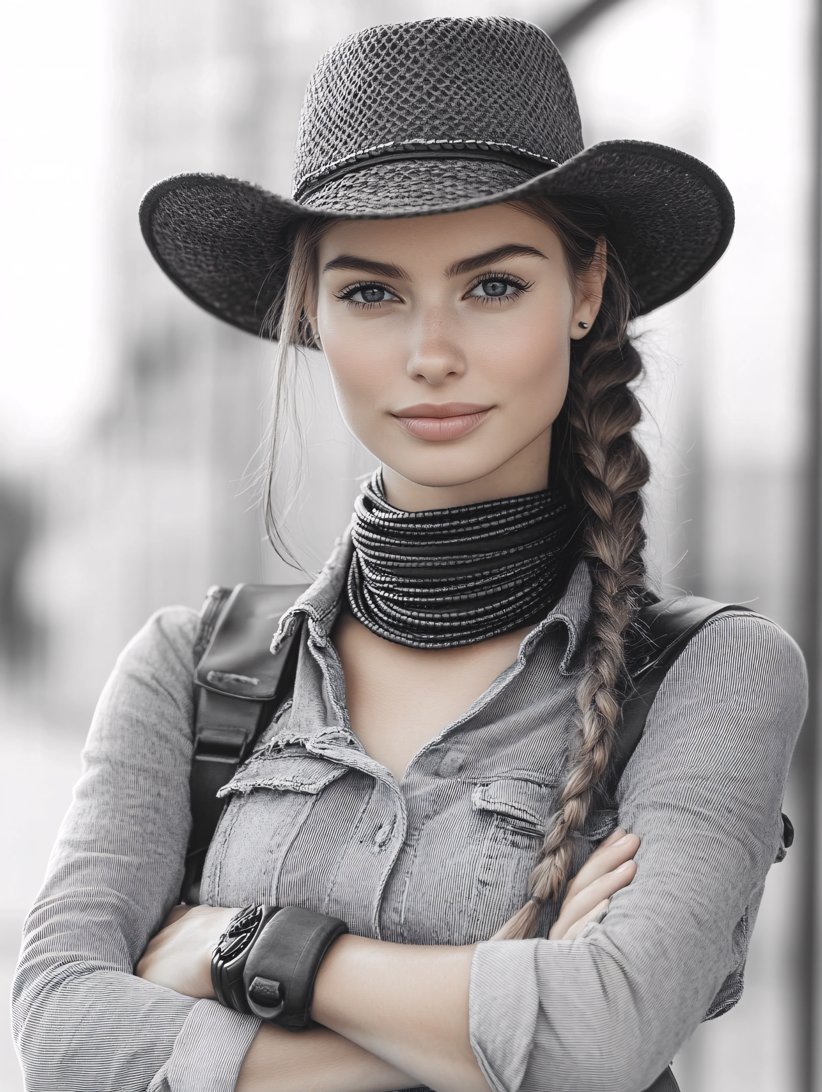 Confident Woman with Braided Hair and Hat