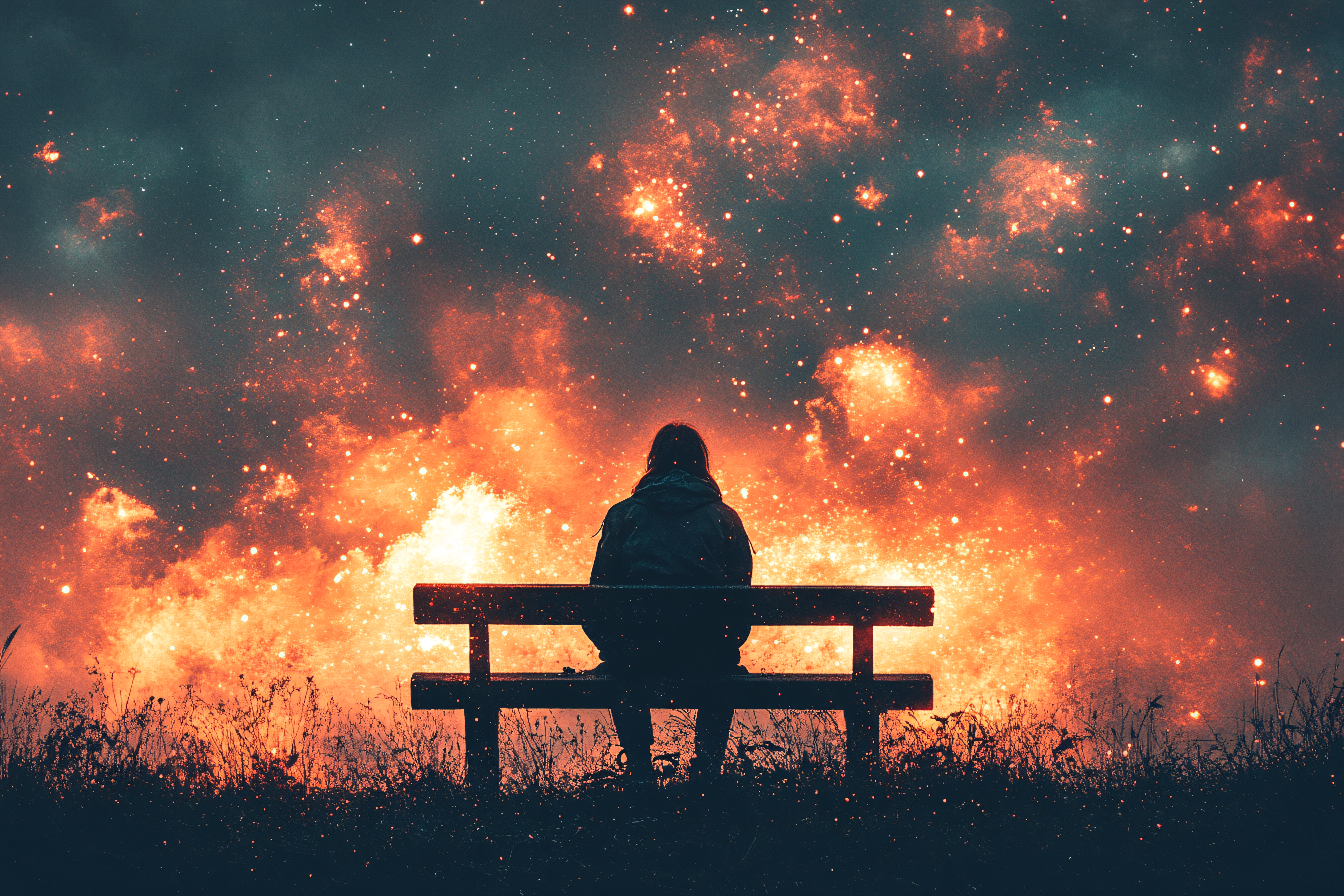 Contemplation Under a Fiery Sky