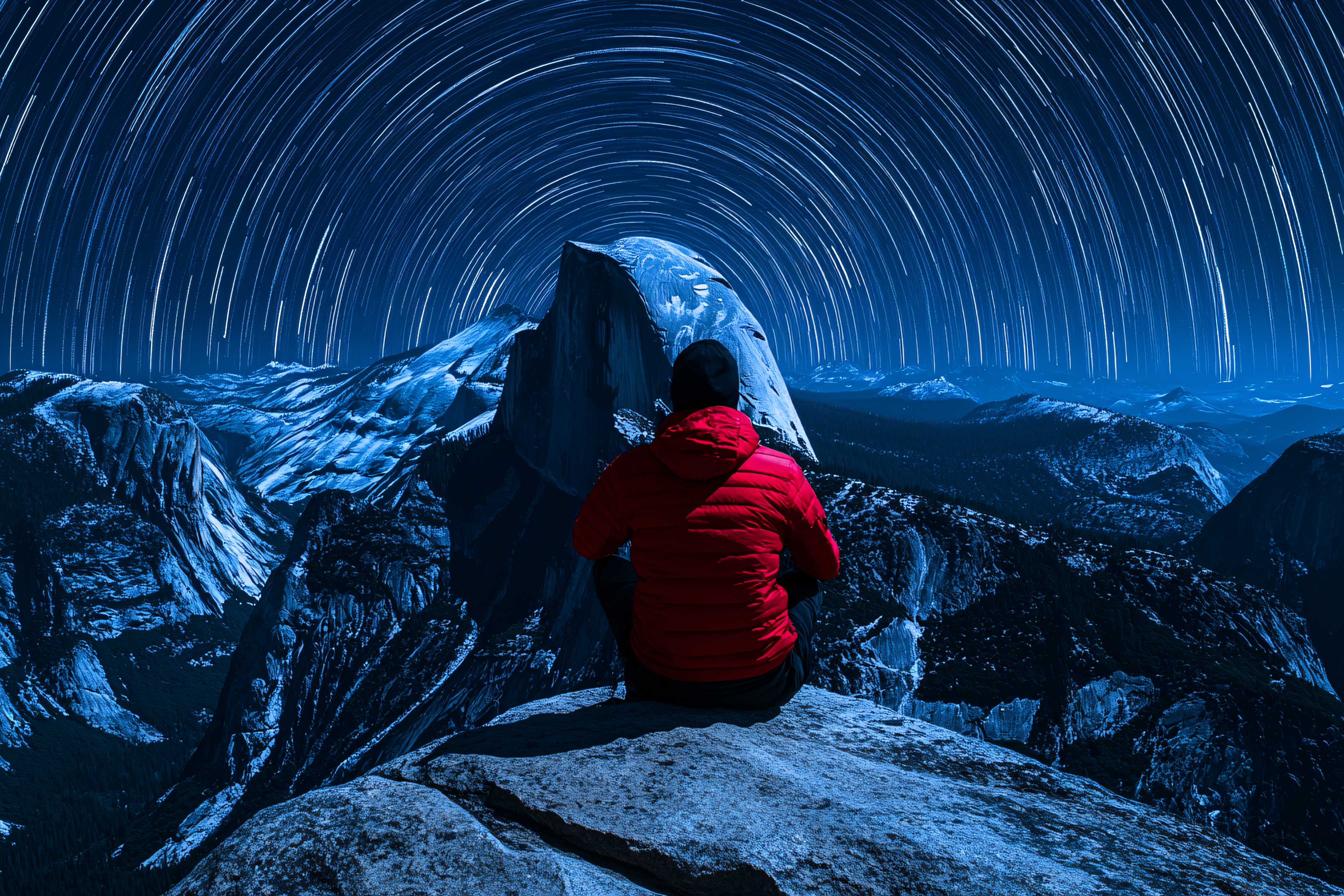 Contemplation Under Star Trails