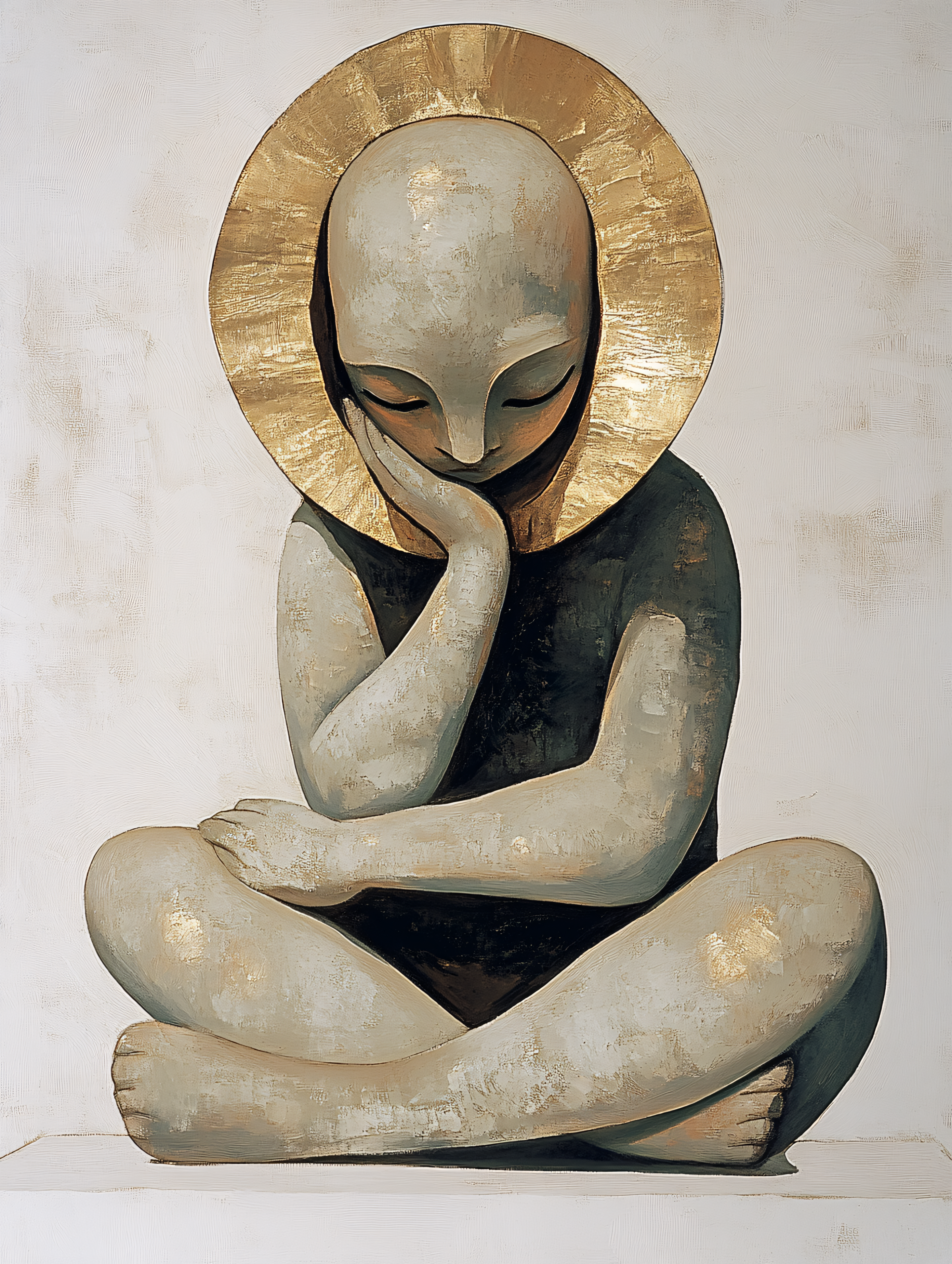 Contemplative Figure With Golden Halo