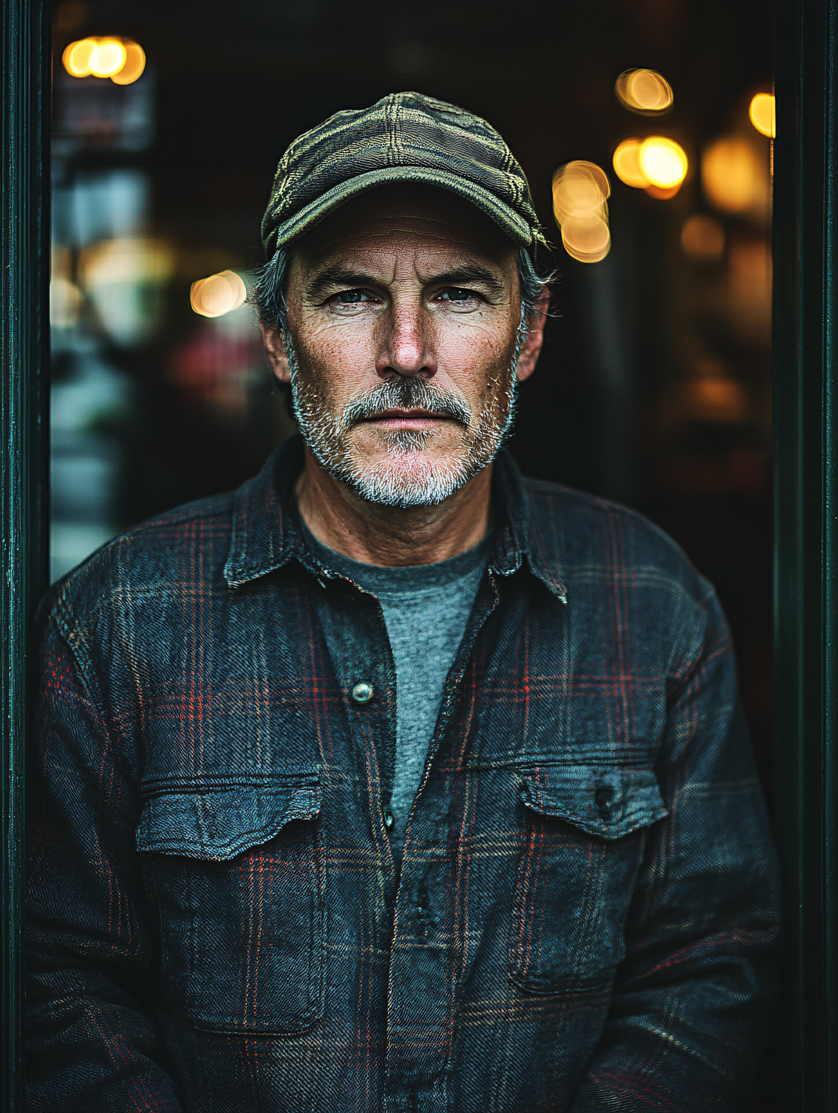 Contemplative Man in Plaid Shirt