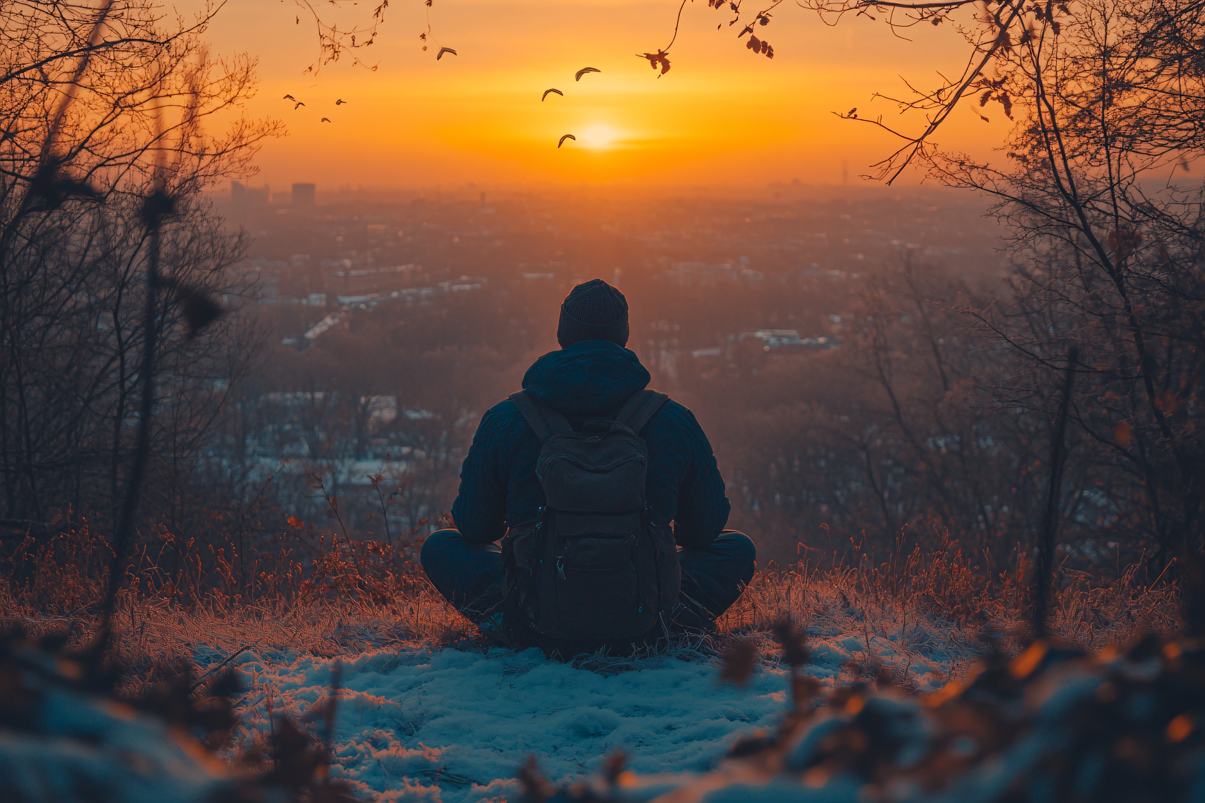 Contemplative Man Meditating at Sunrise