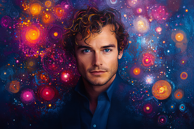 Contemplative Man Portrait with Cosmic Background