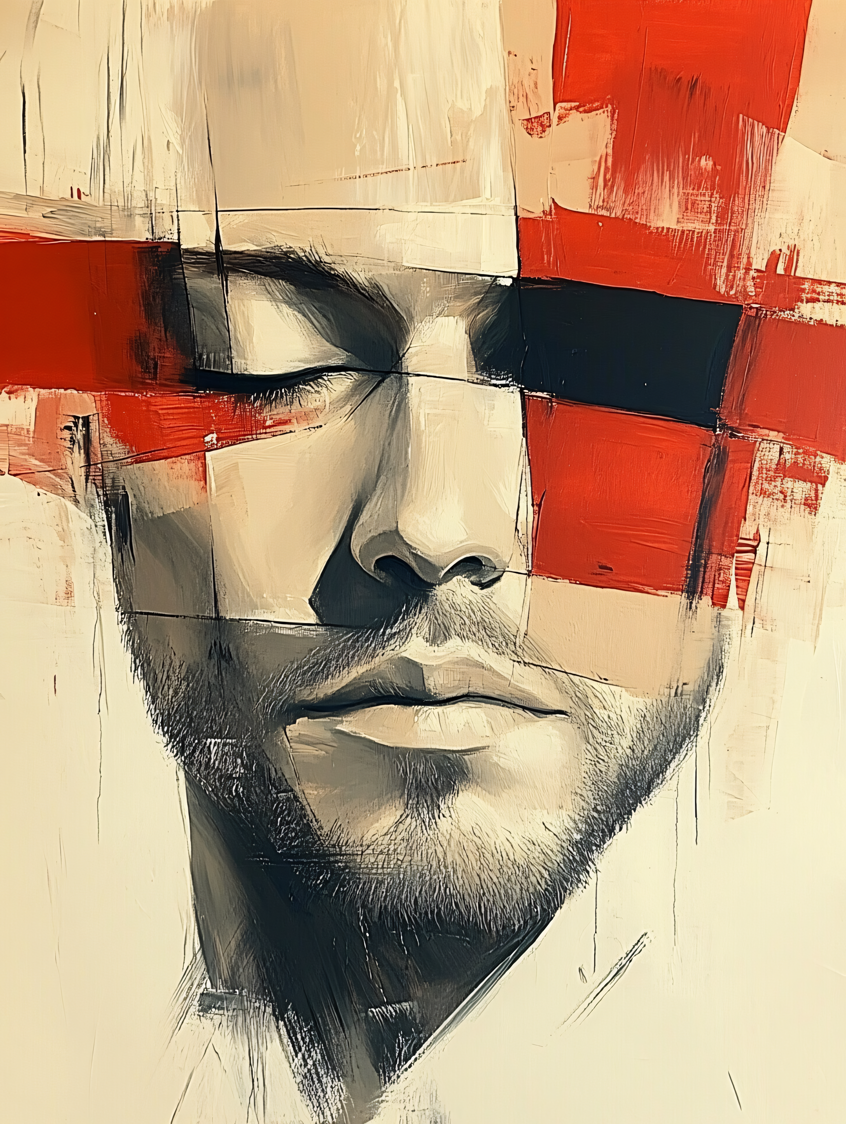 Contemplative Portrait With Abstract Blocks