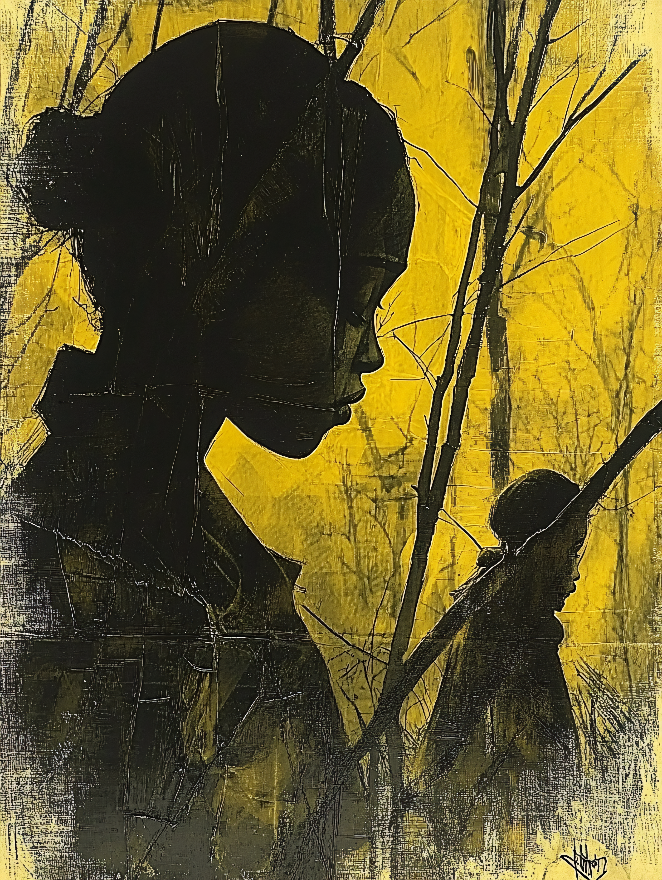 Contemplative Silhouettes In Yellow Landscape