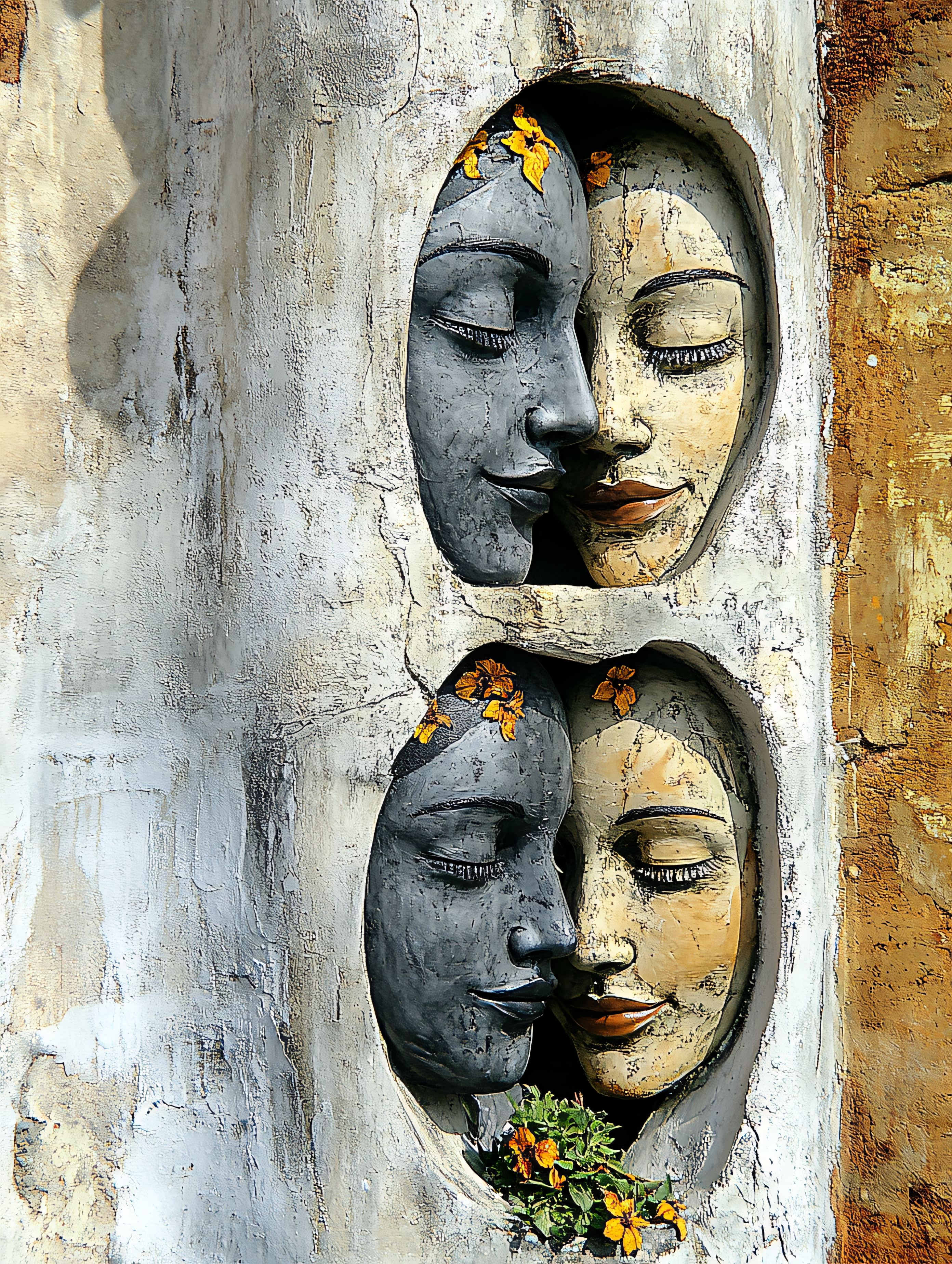 Contemplative Stone Faces
