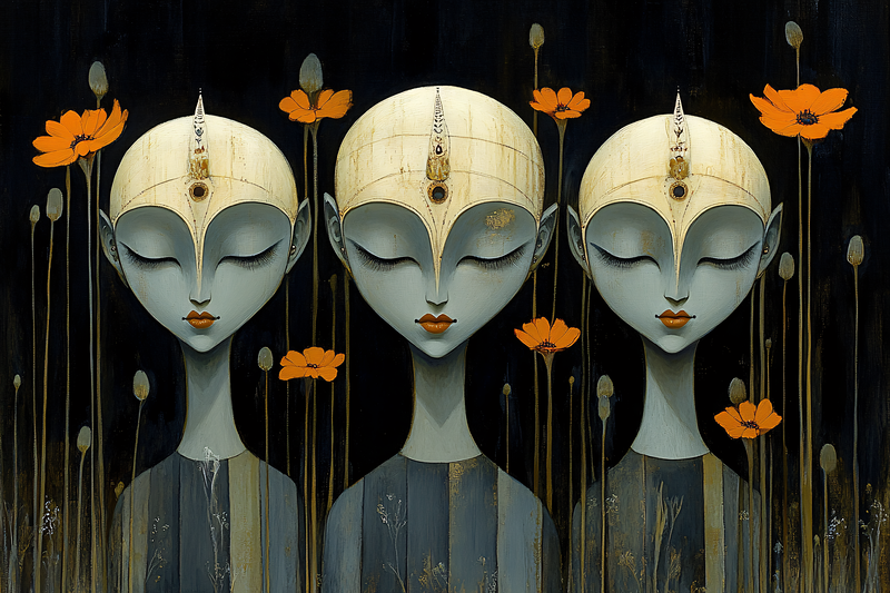 Contemplative Trio In Bloom