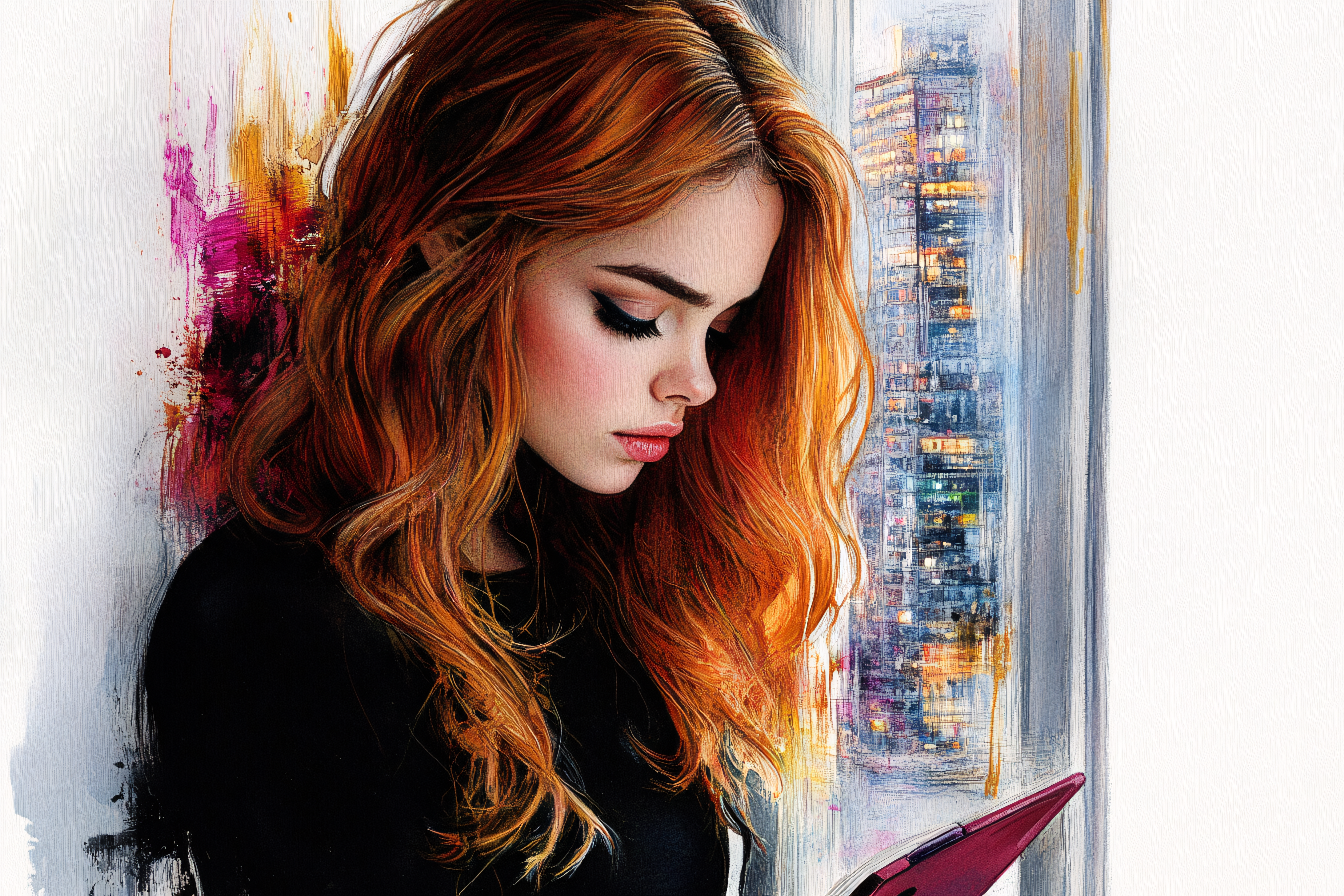 Contemplative Woman with City View